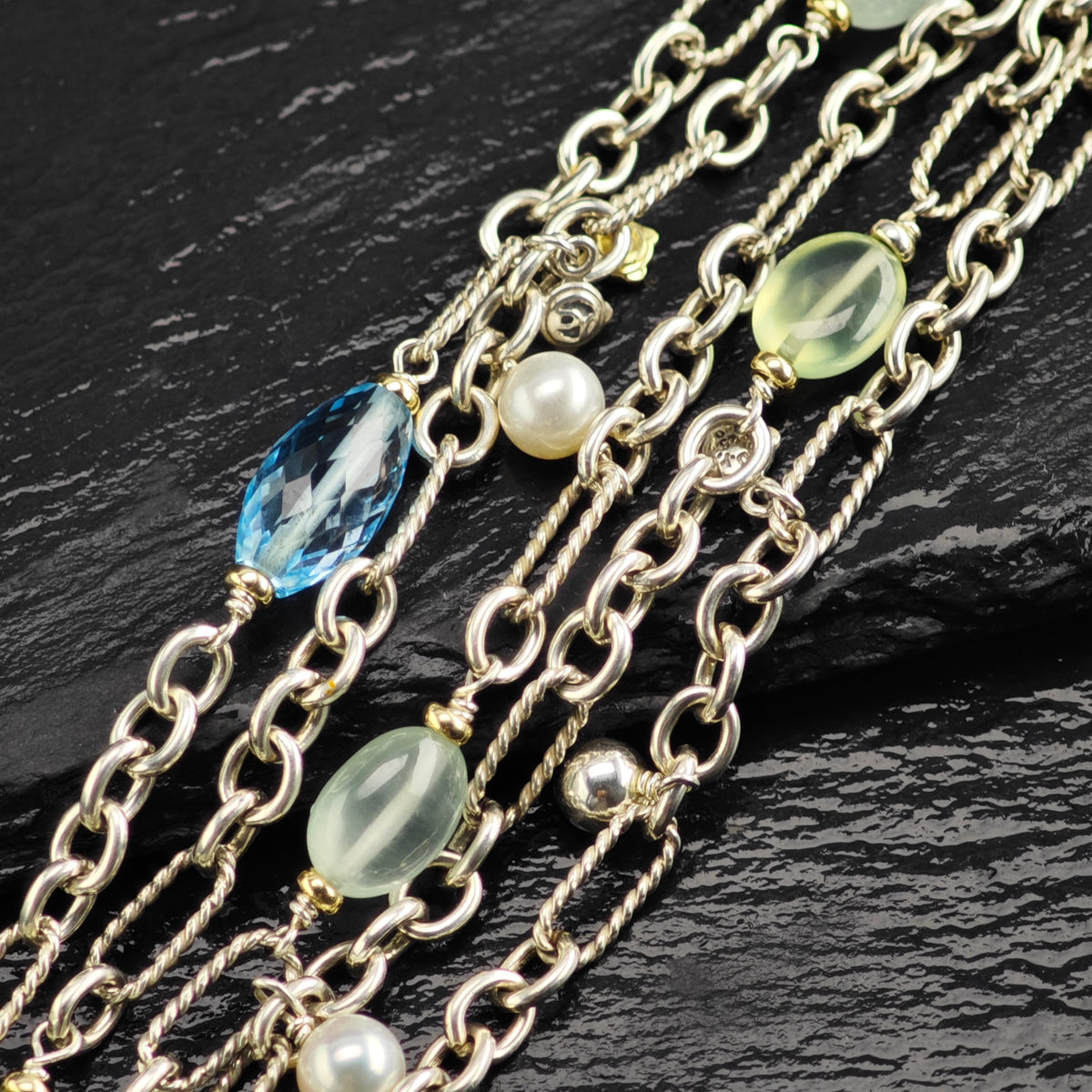Vintage David Yurman Multistone 5 Strand Link Sterling Silver Bracelet Sz 6 1/2" BR3164