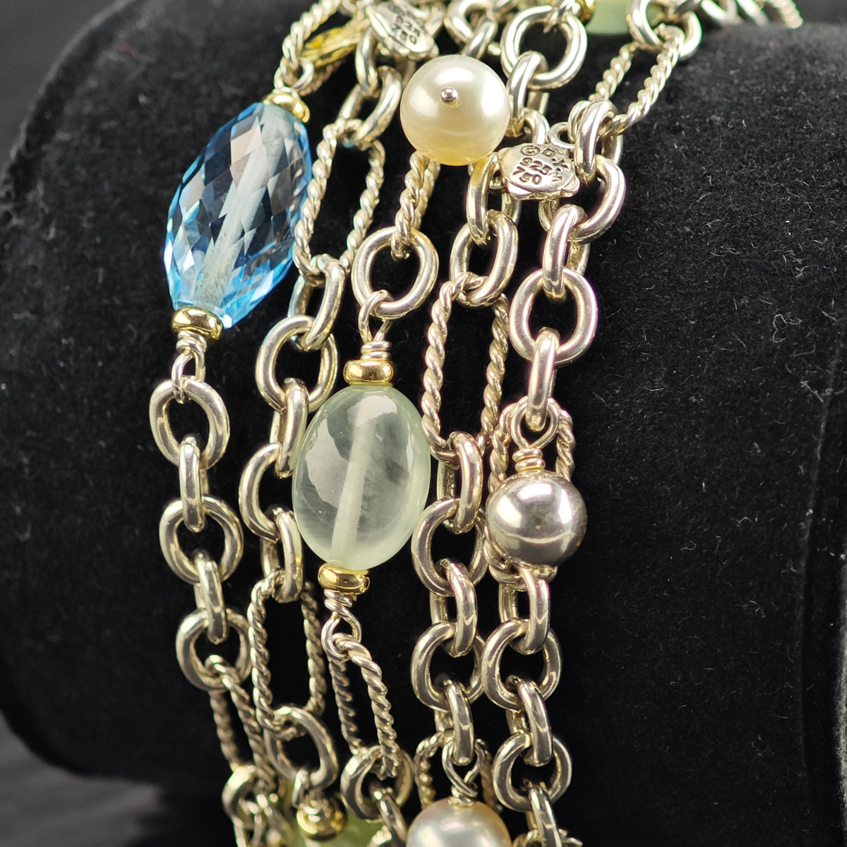 Vintage David Yurman Multistone 5 Strand Link Sterling Silver Bracelet Sz 6 1/2" BR3164