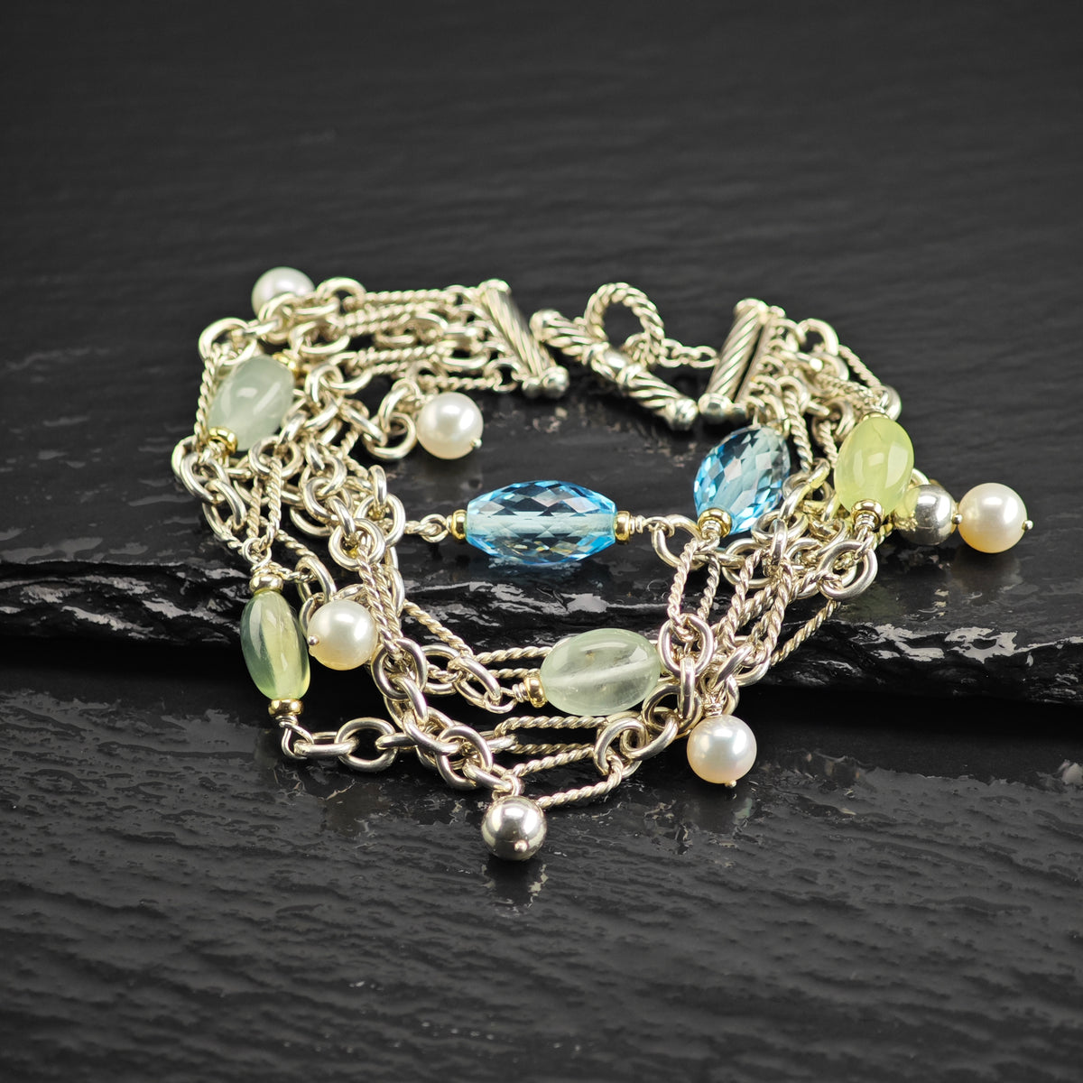 Vintage David Yurman Multistone 5 Strand Link Sterling Silver Bracelet Sz 6 1/2" BR3164