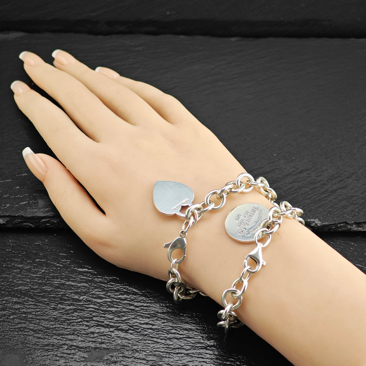 Vintage Tiffany & Co. Circle Tag Sterling Silver Bracelet Sz 7" BR3159