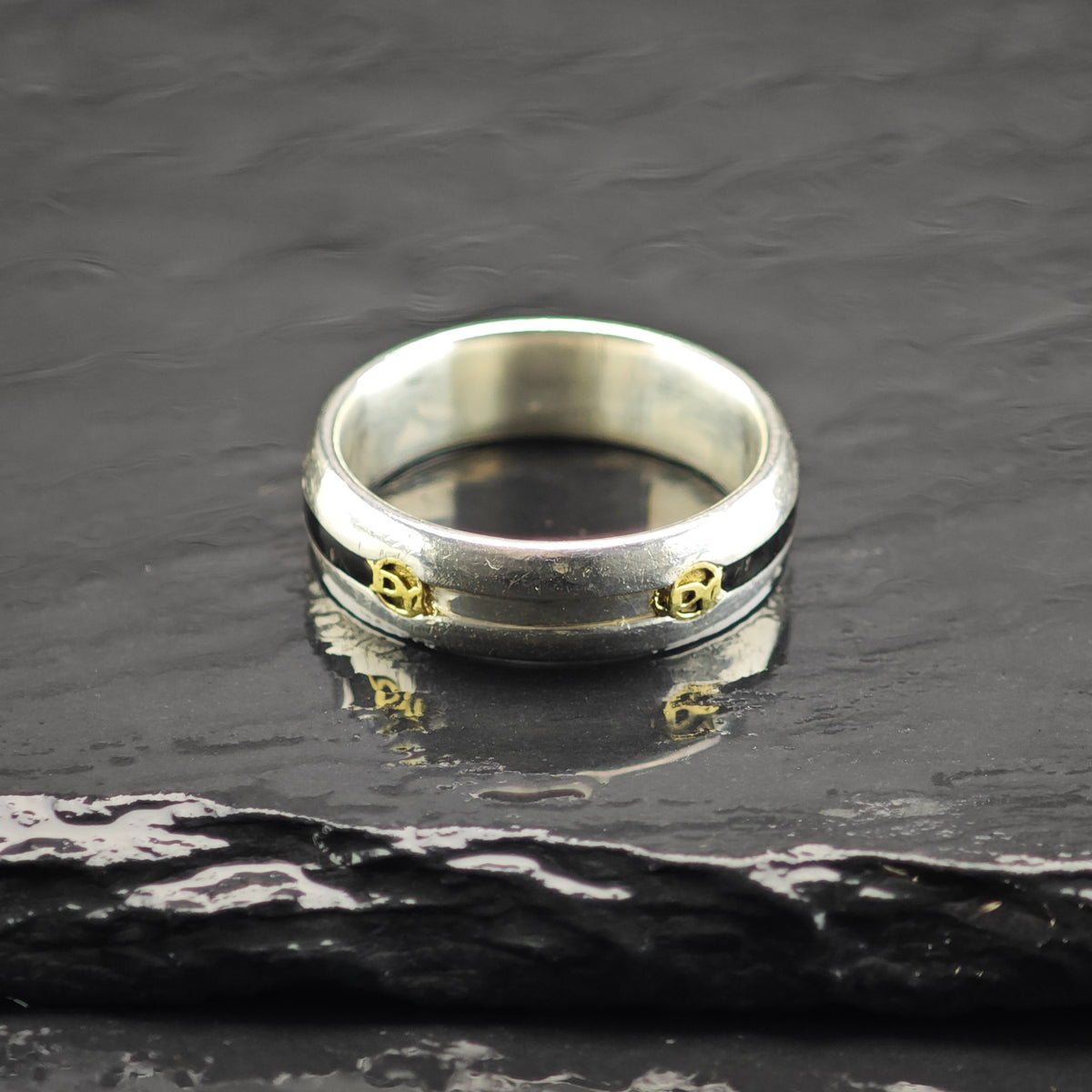AS IS Vintage David Yurman 14k Inlay Sterling Silver Ring Sz 9 3/4 R6856