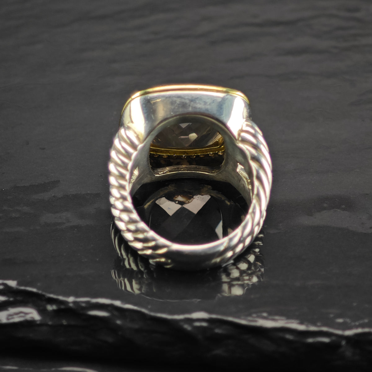 Vintage David Yurman 14mm Smoky Quartz Large Albion Diamond 14k Sterling Silver Ring Sz 7 R6861