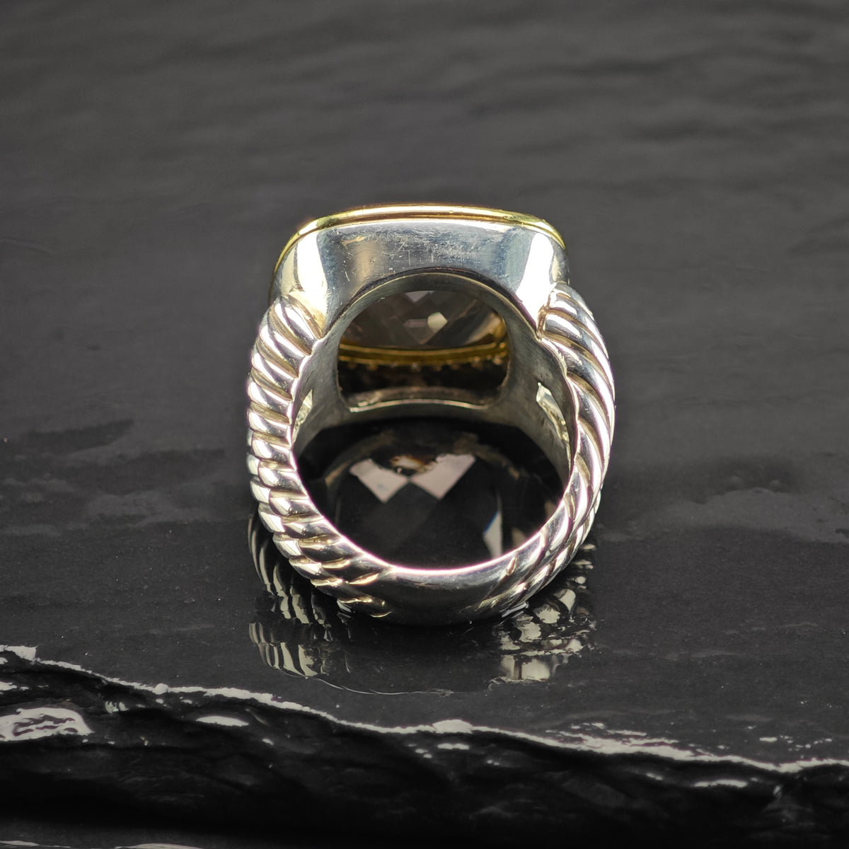 Vintage David Yurman 14mm Smoky Quartz Large Albion Diamond 14k Sterling Silver Ring Sz 7 R6861