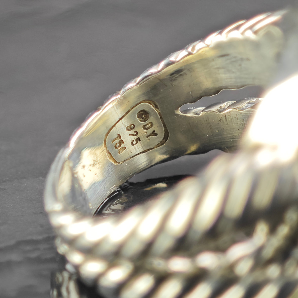 Vintage David Yurman 14mm Smoky Quartz Large Albion Diamond 14k Sterling Silver Ring Sz 7 R6861