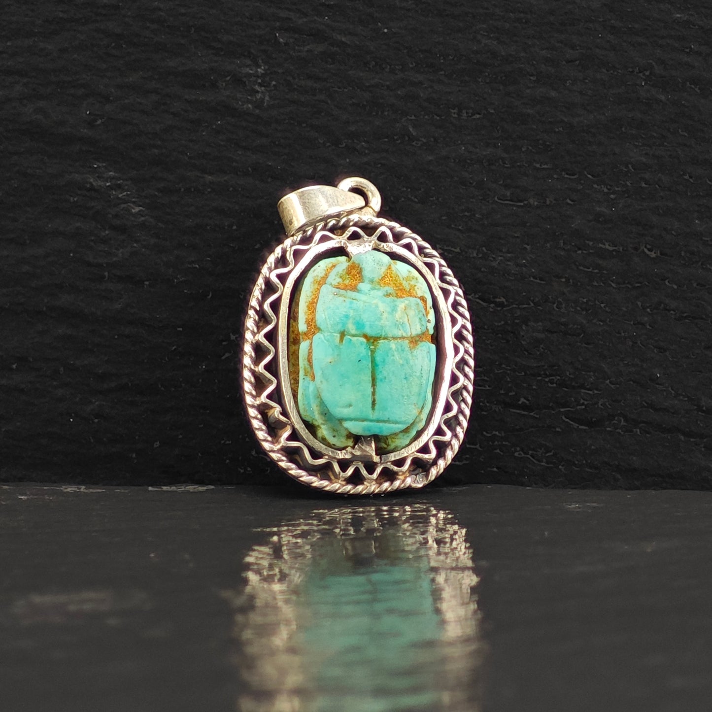 Egyptian Scarab Pendant Sterling Silver