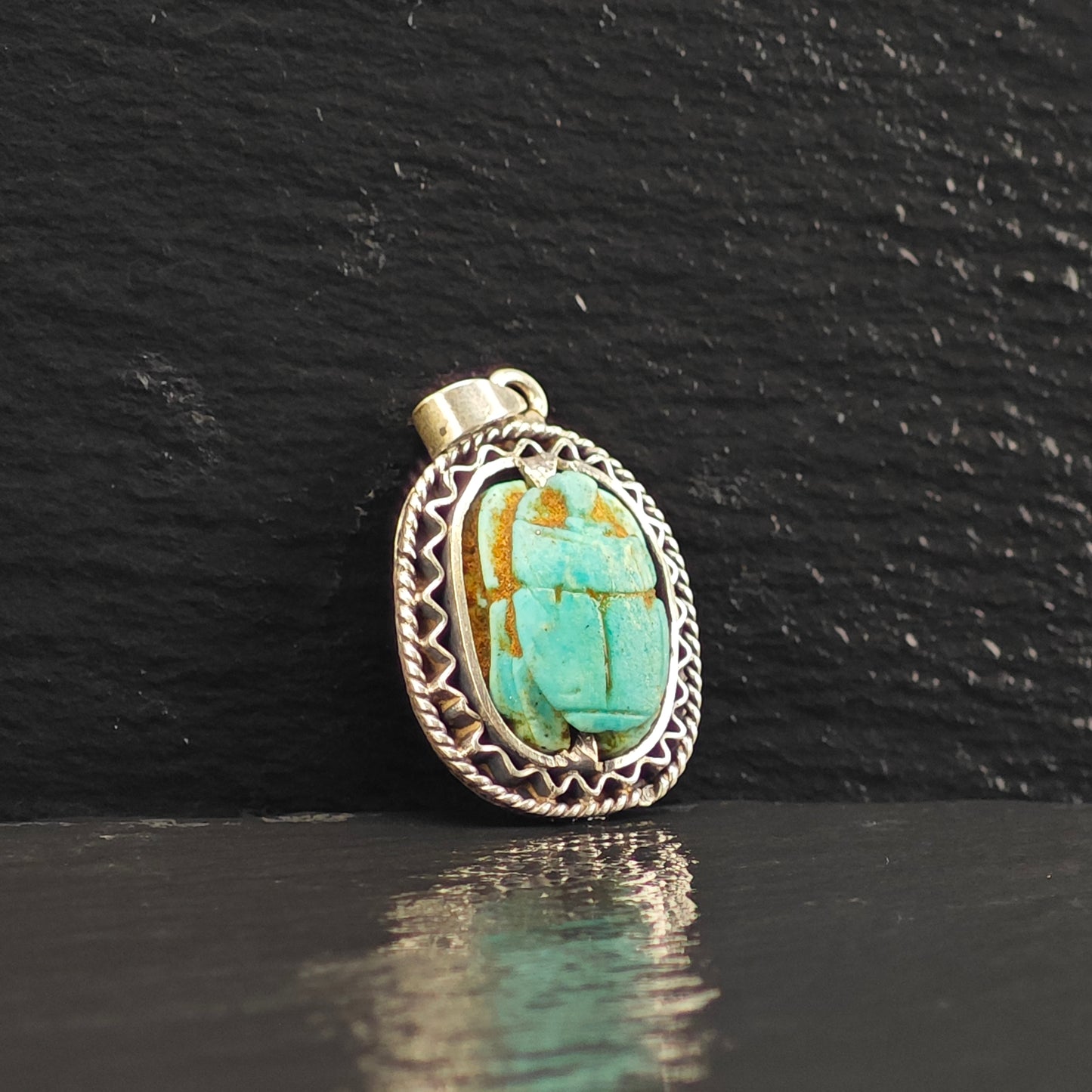 Egyptian Scarab Pendant Sterling Silver
