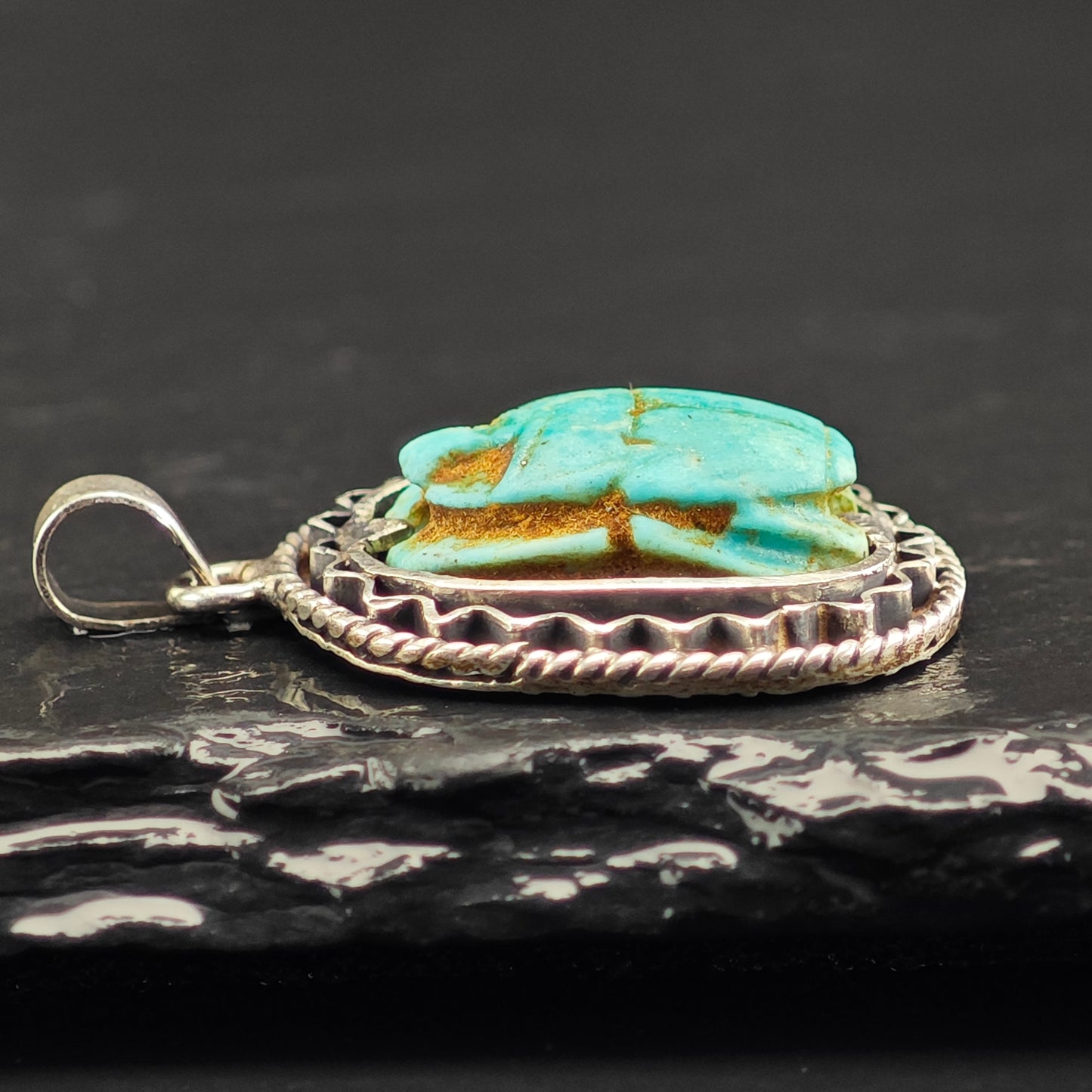 Egyptian Scarab Pendant Sterling Silver