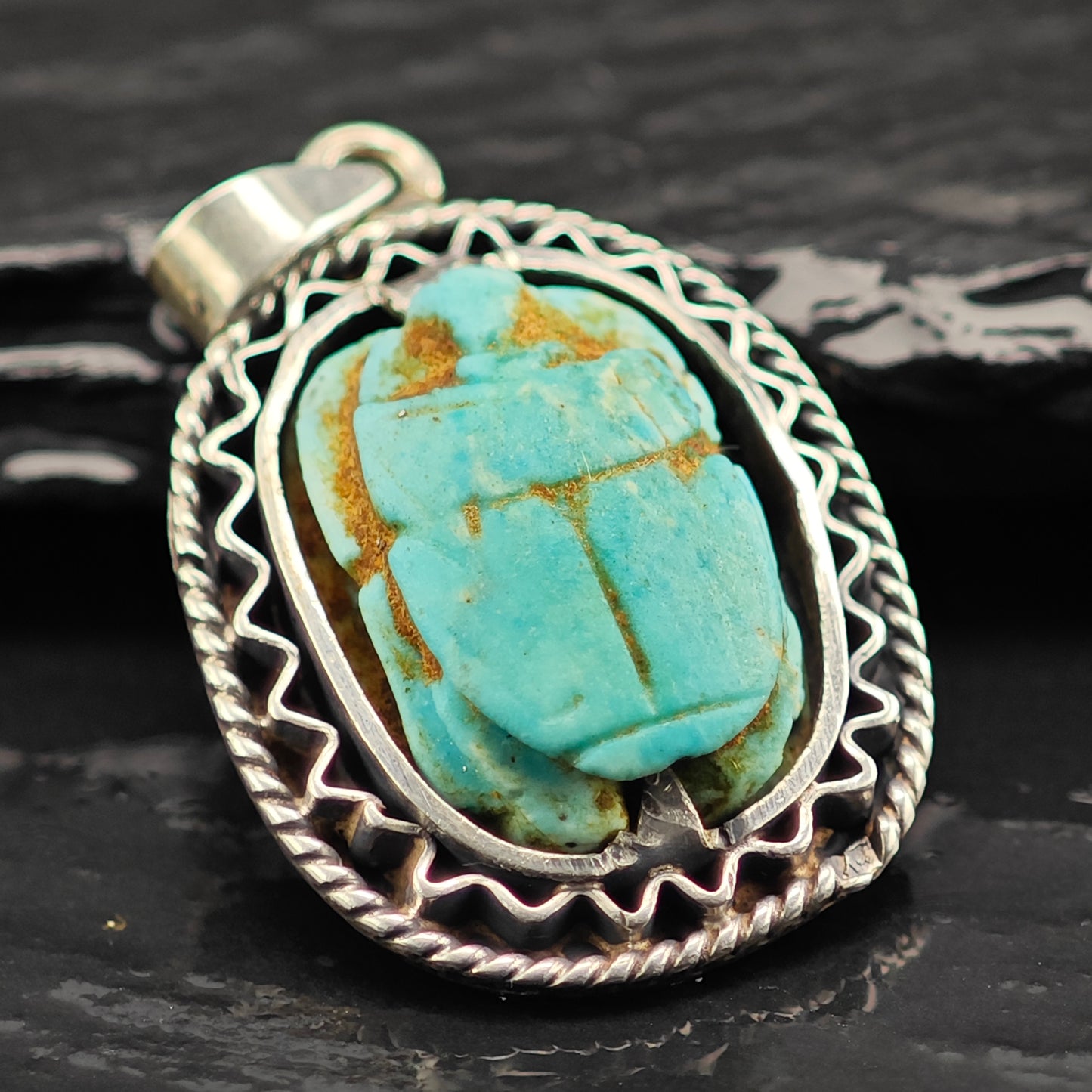 Egyptian Scarab Pendant Sterling Silver
