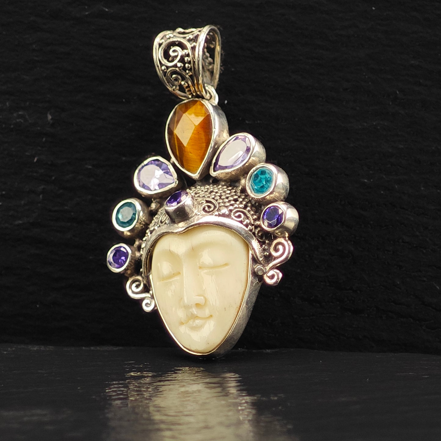Bali Goddess, Amethyst, Topaz Pendant Sterling Silver
