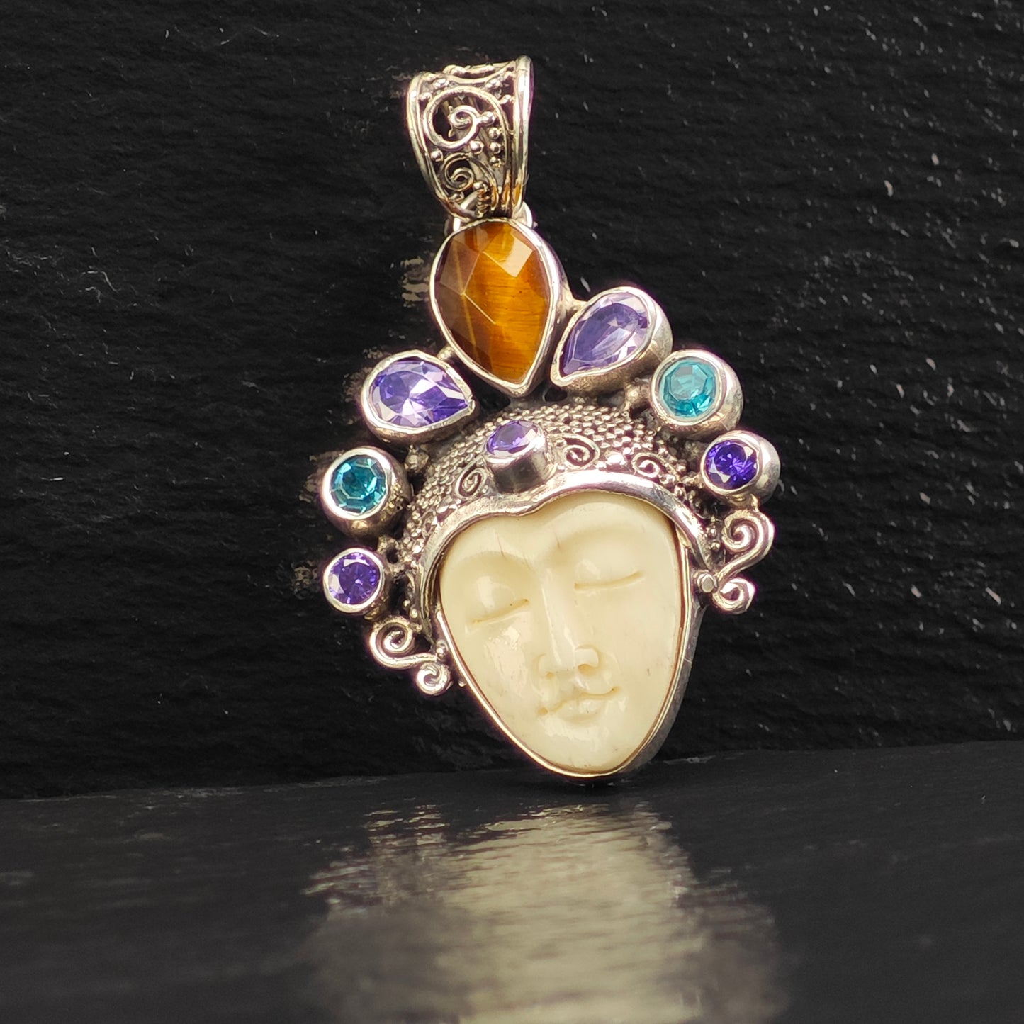 Bali Goddess, Amethyst, Topaz Pendant Sterling Silver