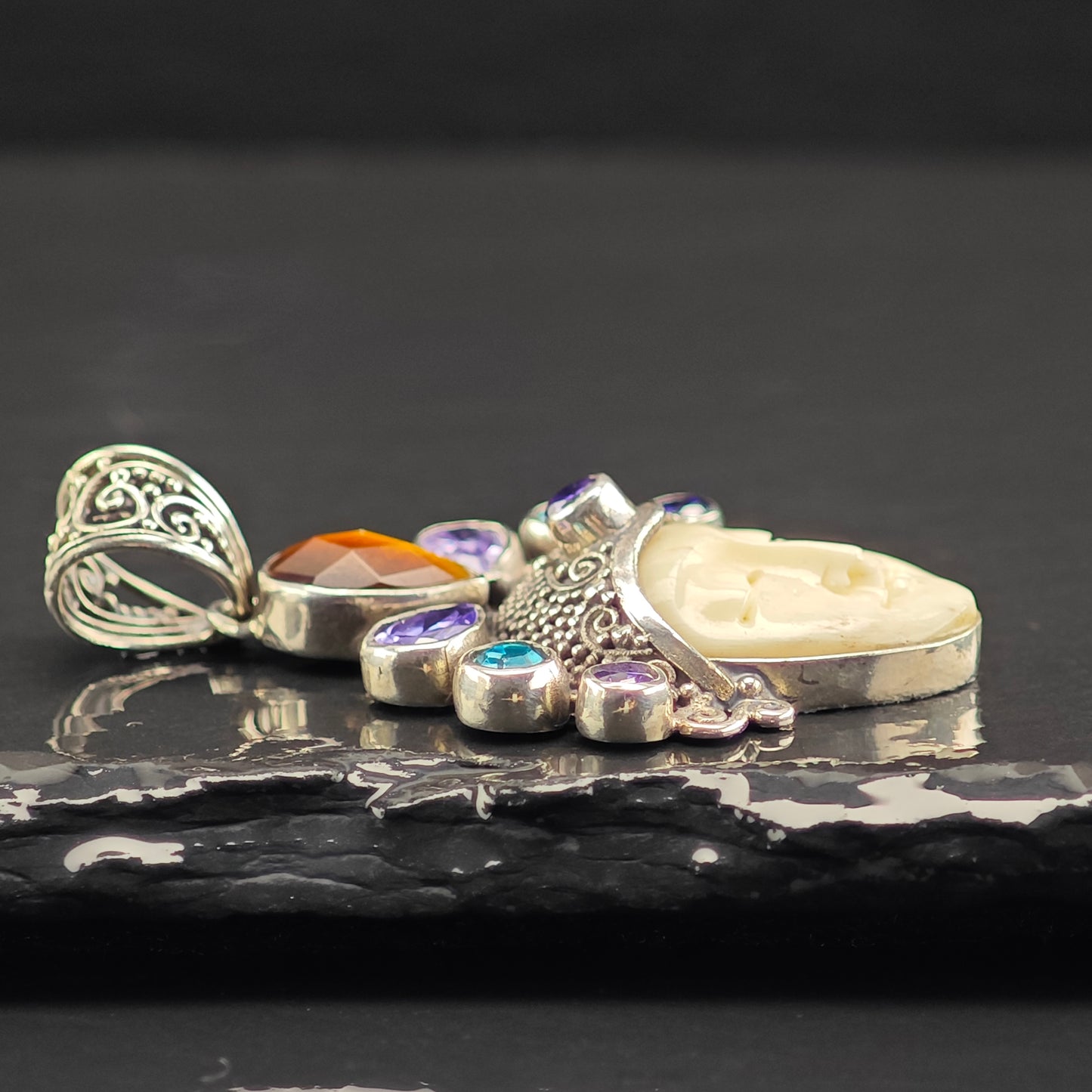 Bali Goddess, Amethyst, Topaz Pendant Sterling Silver