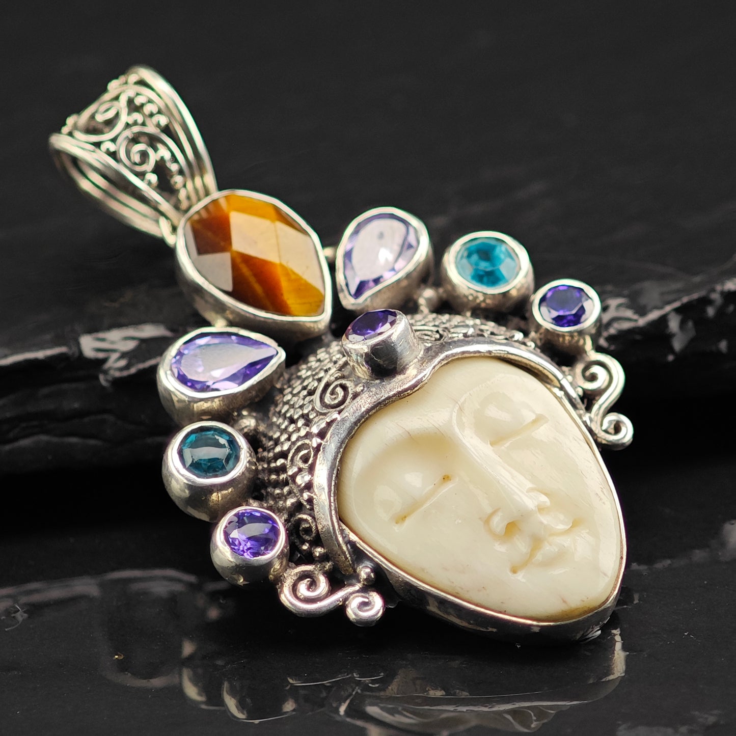 Bali Goddess, Amethyst, Topaz Pendant Sterling Silver