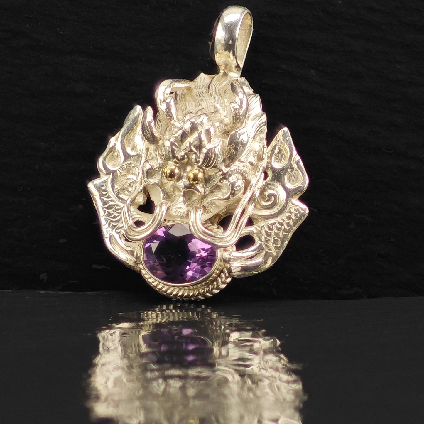 Amethyst Dragon Pendant Sterling Silver