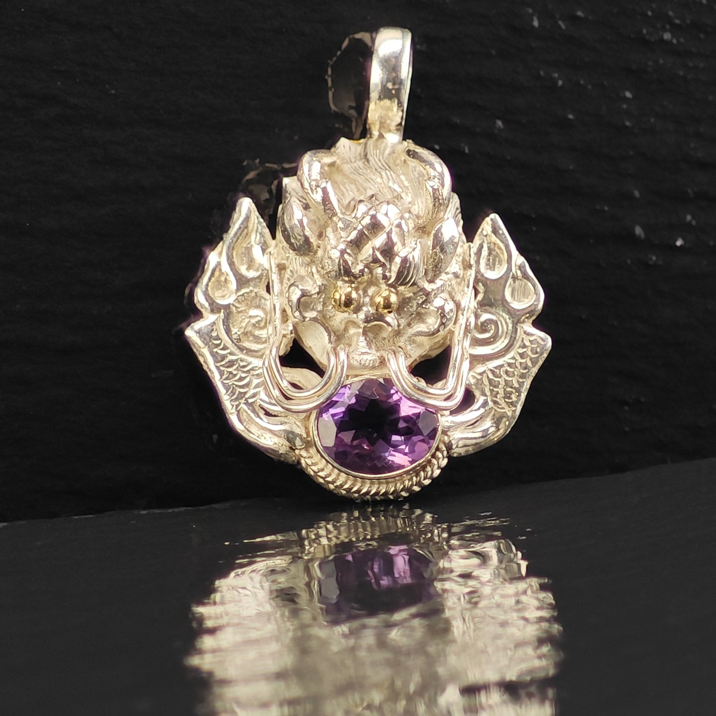 Amethyst Dragon Pendant Sterling Silver