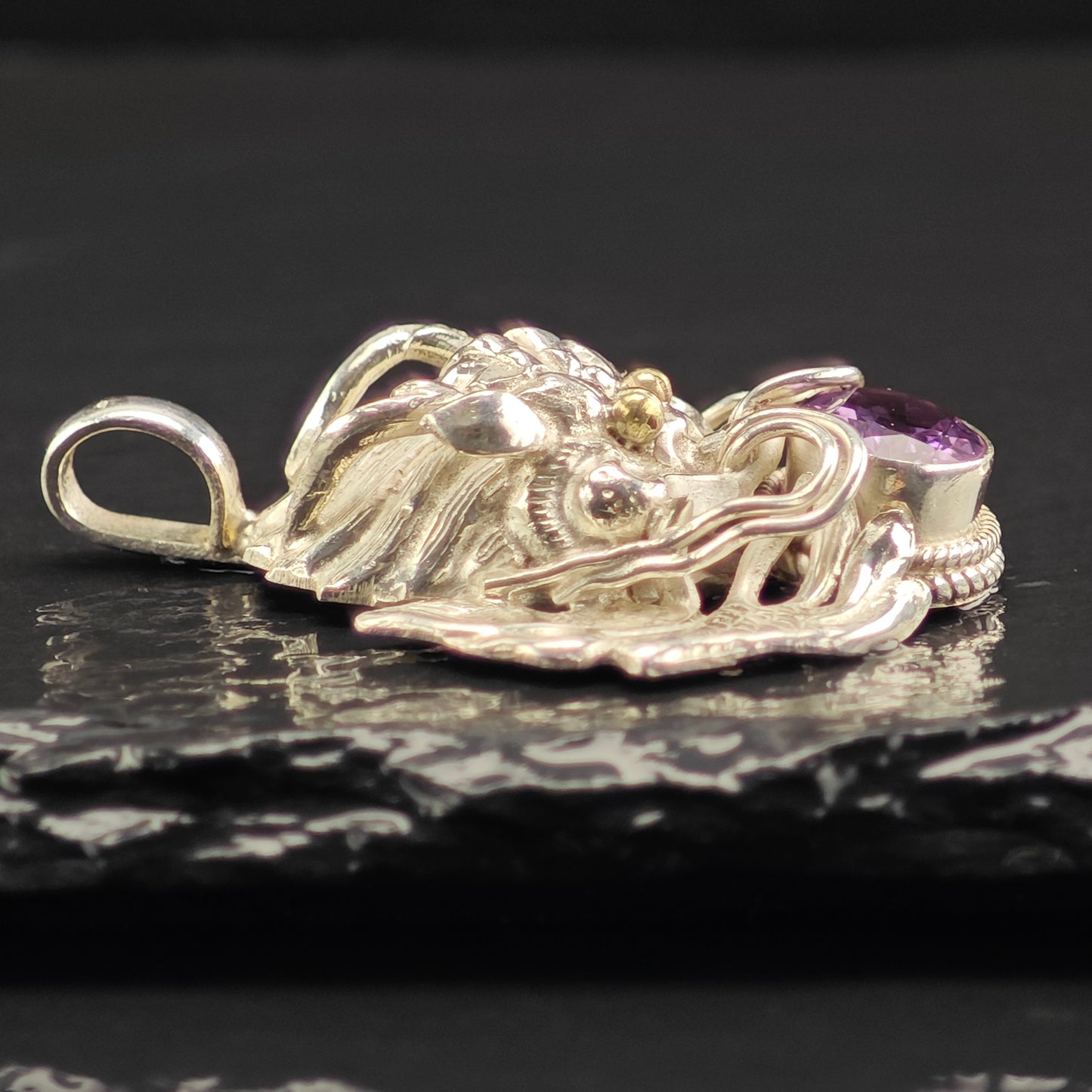 Amethyst Dragon Pendant Sterling Silver