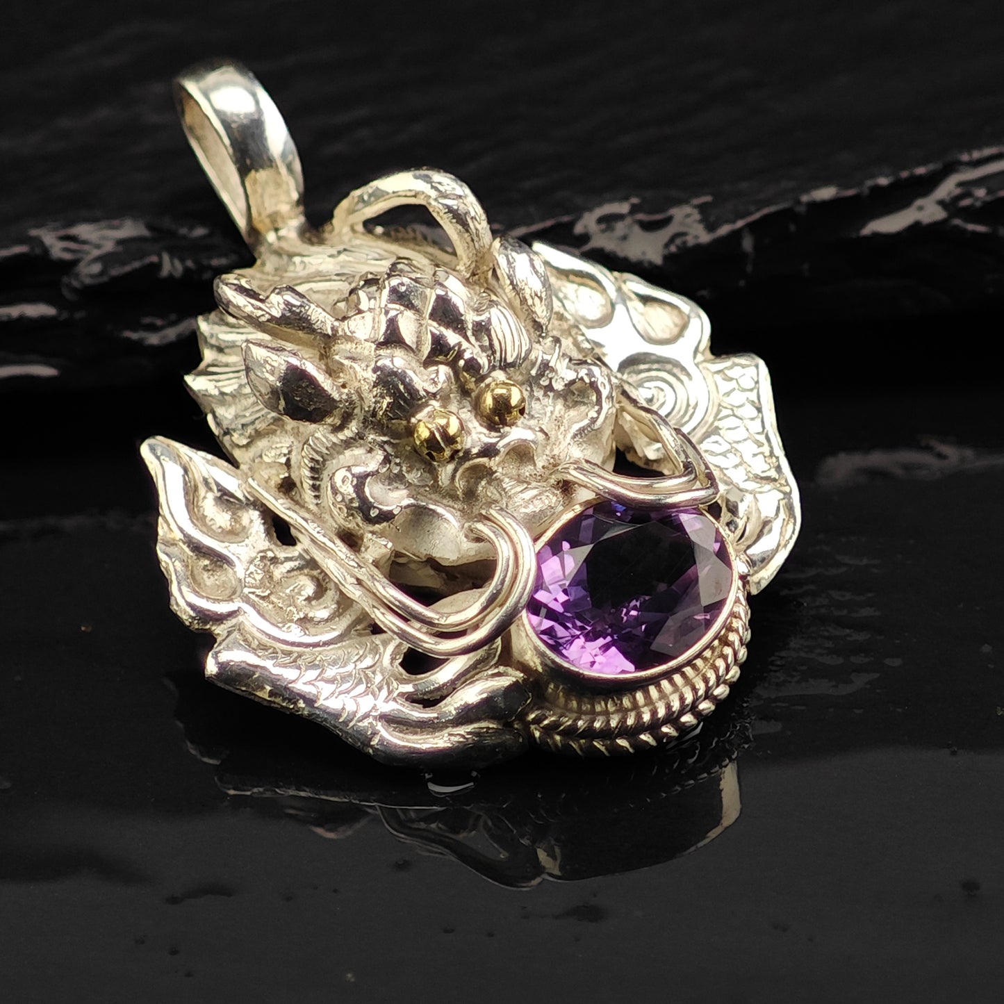 Amethyst Dragon Pendant Sterling Silver
