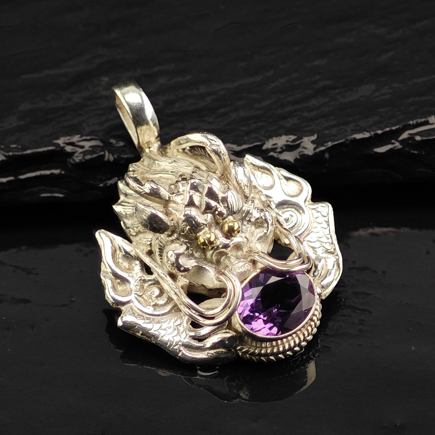 Amethyst Dragon Pendant Sterling Silver