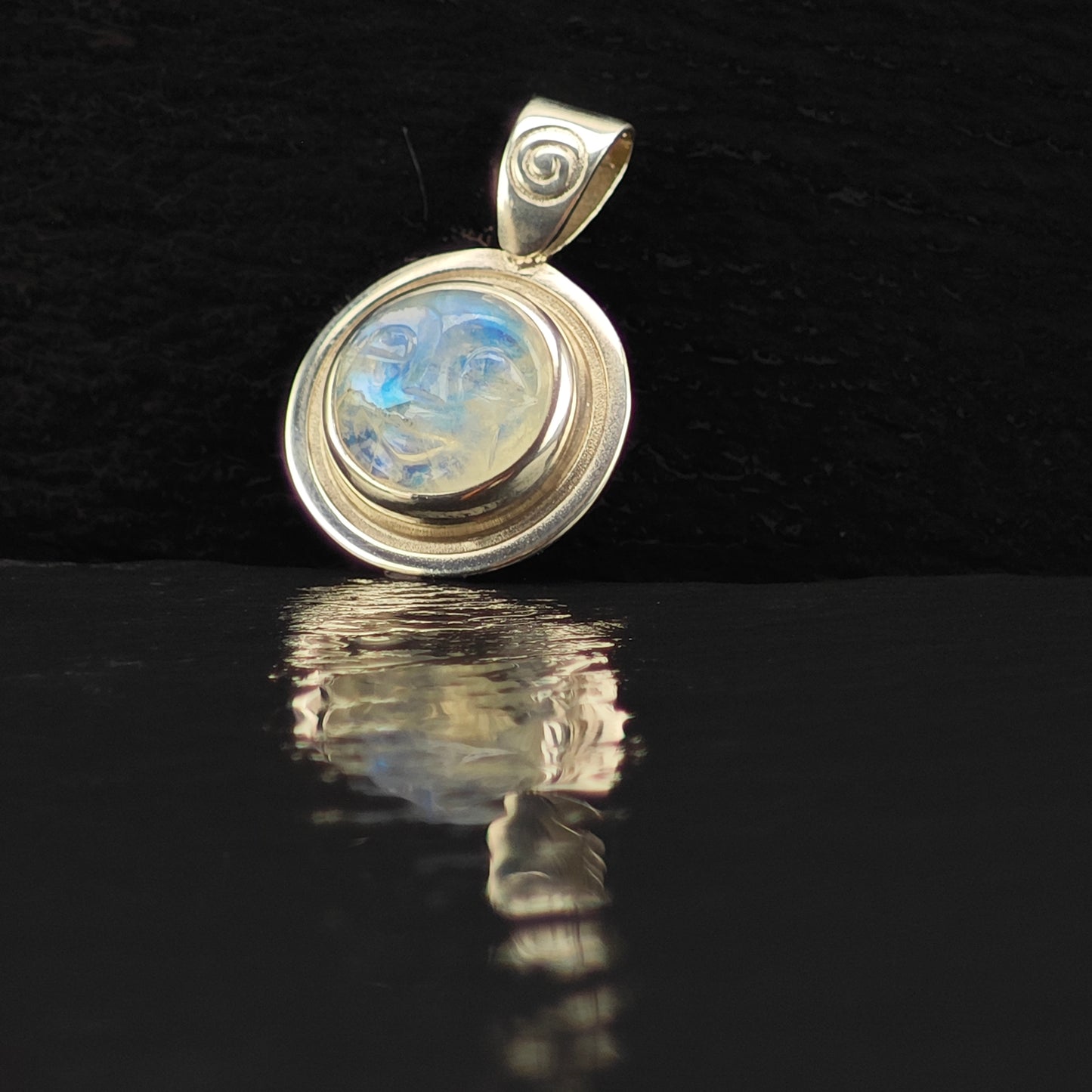 Carved Moonstone Face Pendant Sterling Silver Moon Diva