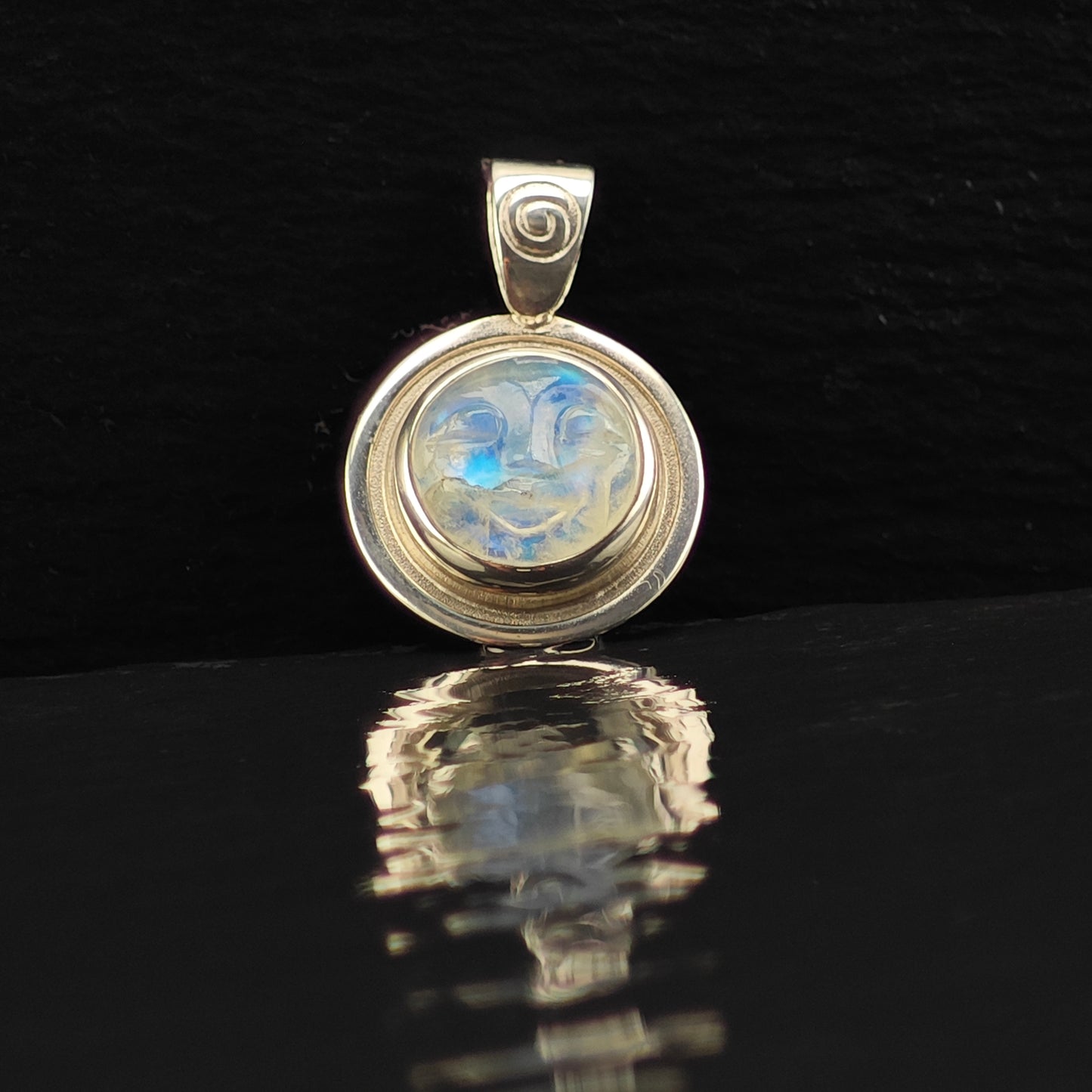 Carved Moonstone Face Pendant Sterling Silver Moon Diva