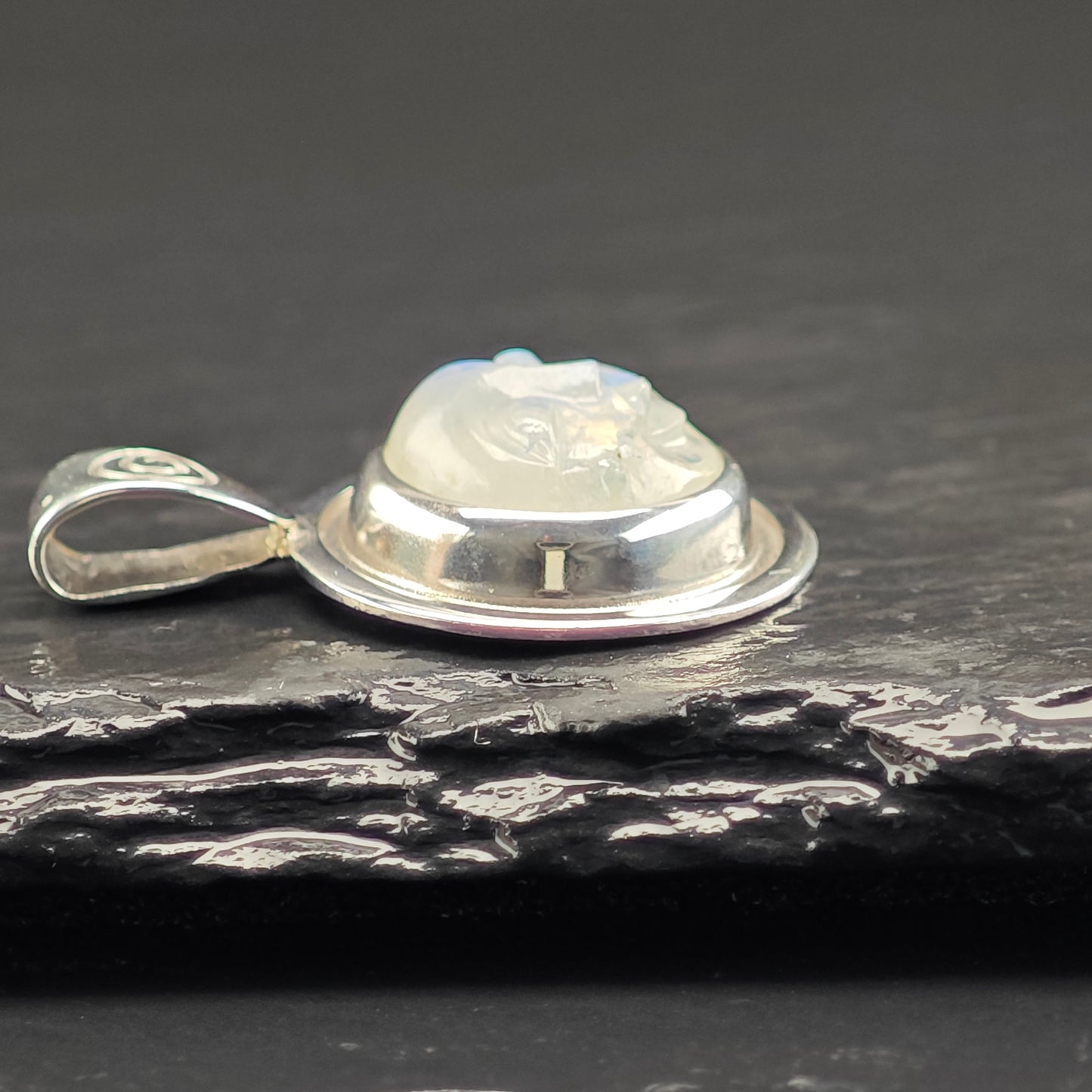 Carved Moonstone Face Pendant Sterling Silver Moon Diva