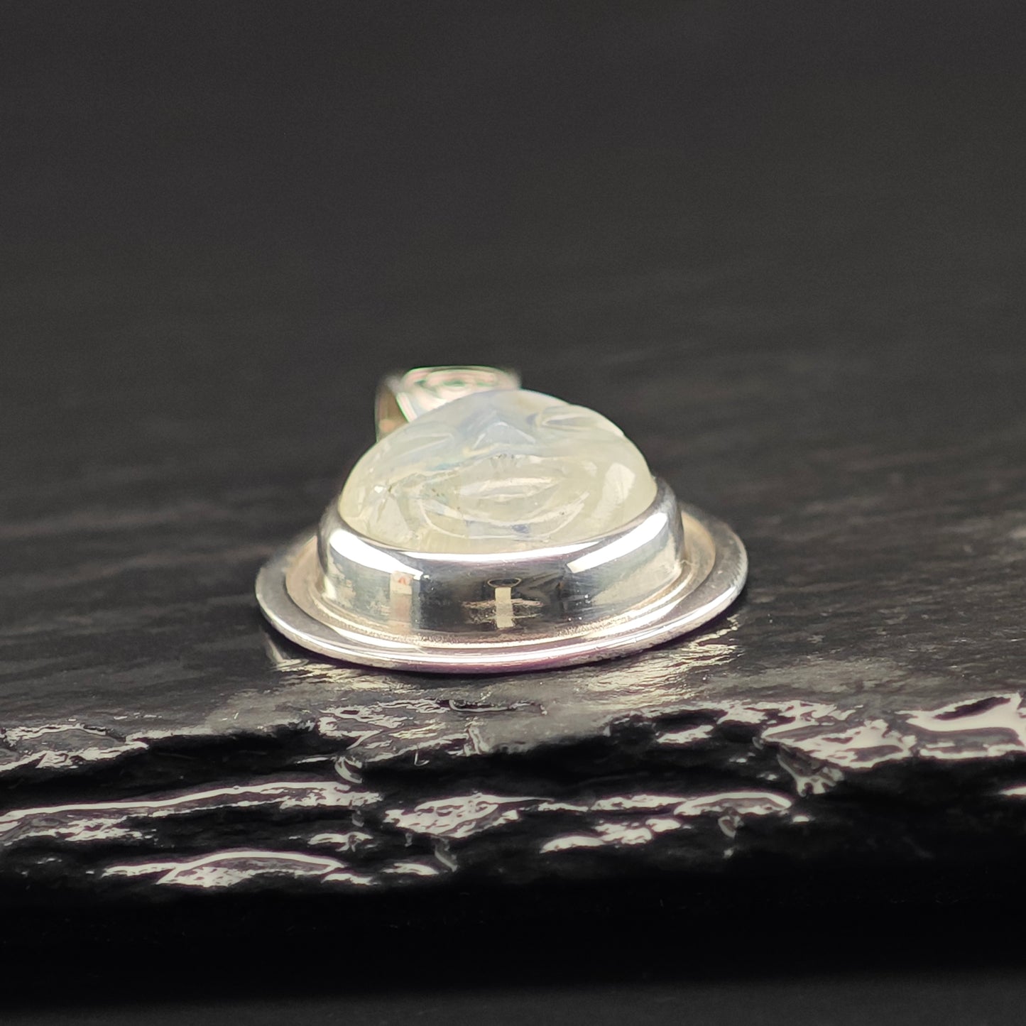 Carved Moonstone Face Pendant Sterling Silver Moon Diva