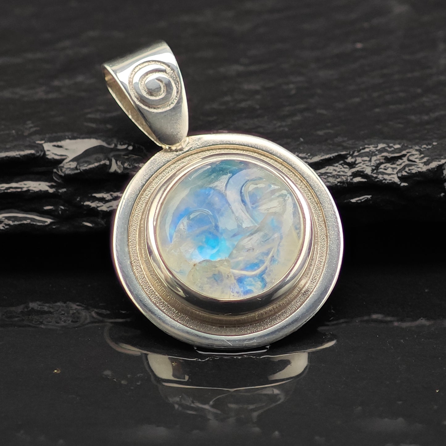 Carved Moonstone Face Pendant Sterling Silver Moon Diva