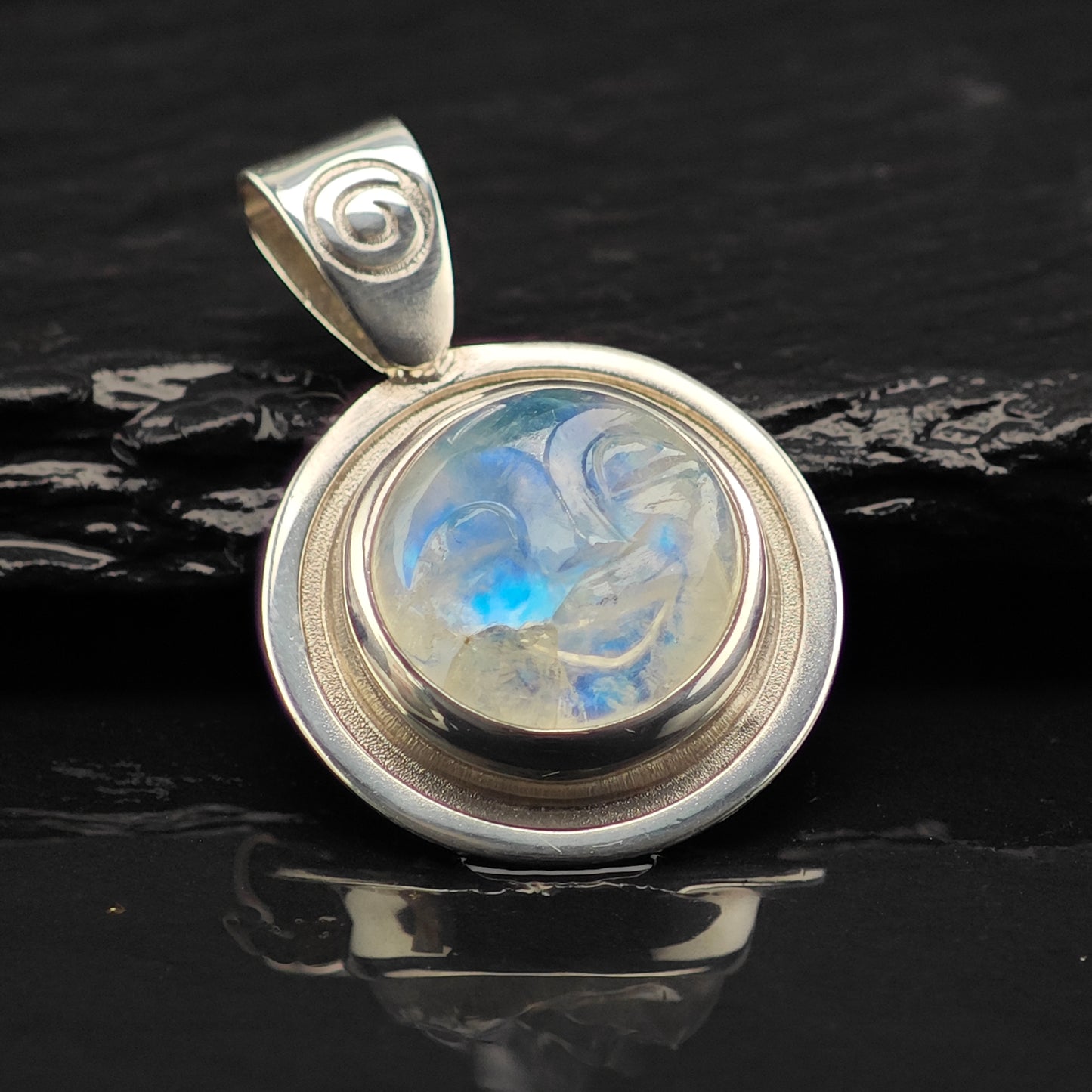 Carved Moonstone Face Pendant Sterling Silver Moon Diva
