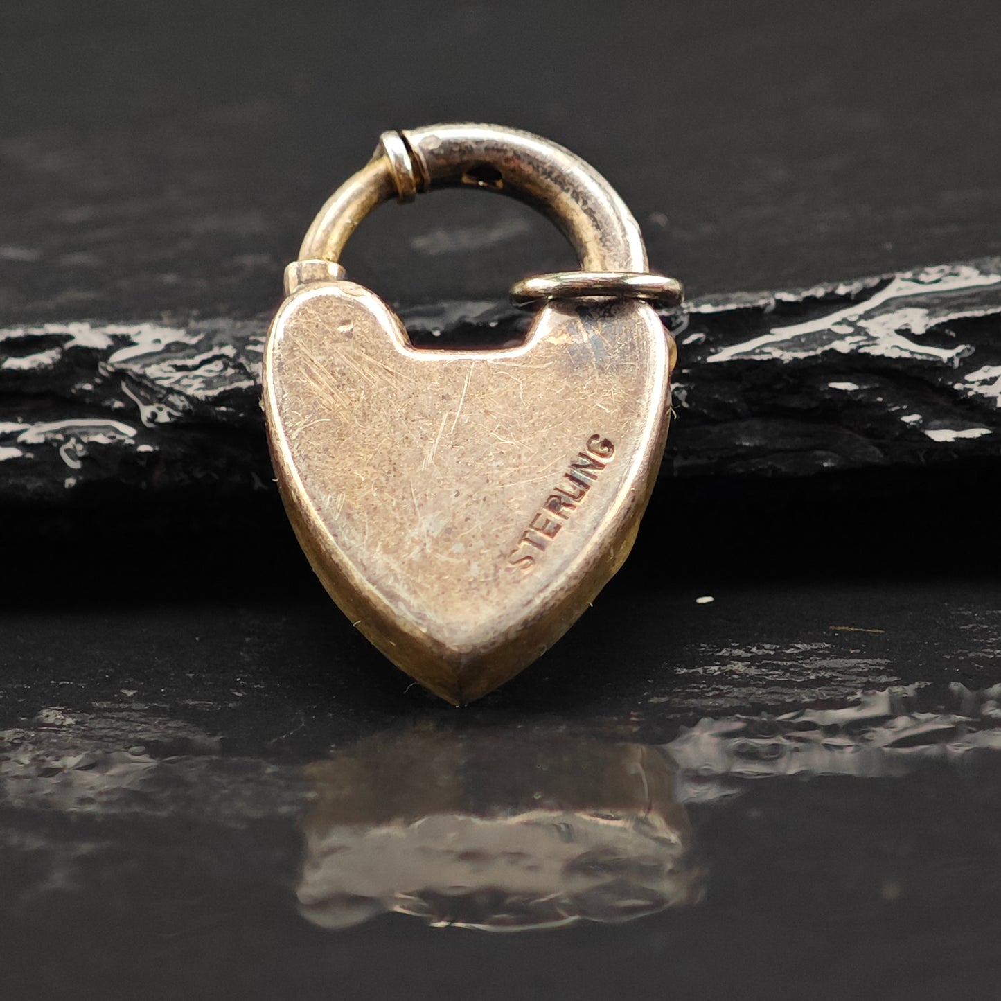 Antique Enamel Padlock Heart Pendant Sterling Silver