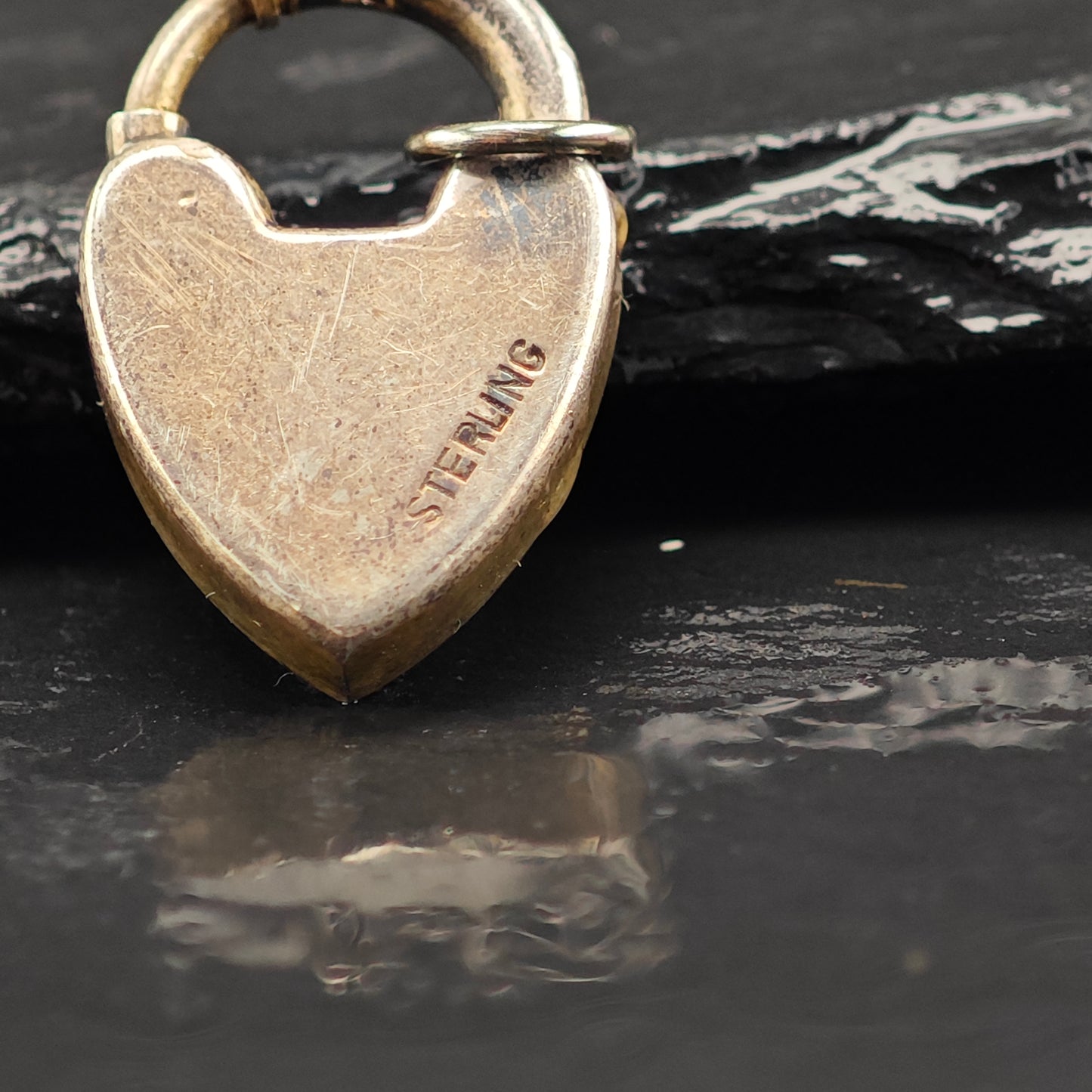 Antique Enamel Padlock Heart Pendant Sterling Silver