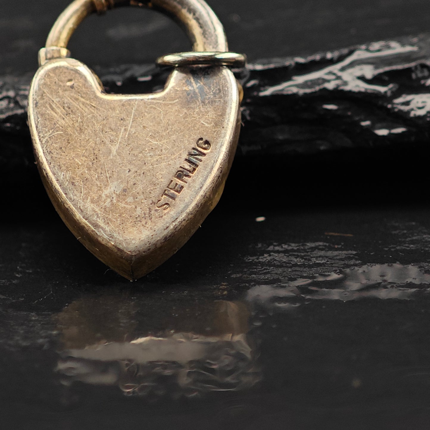 Antique Enamel Padlock Heart Pendant Sterling Silver
