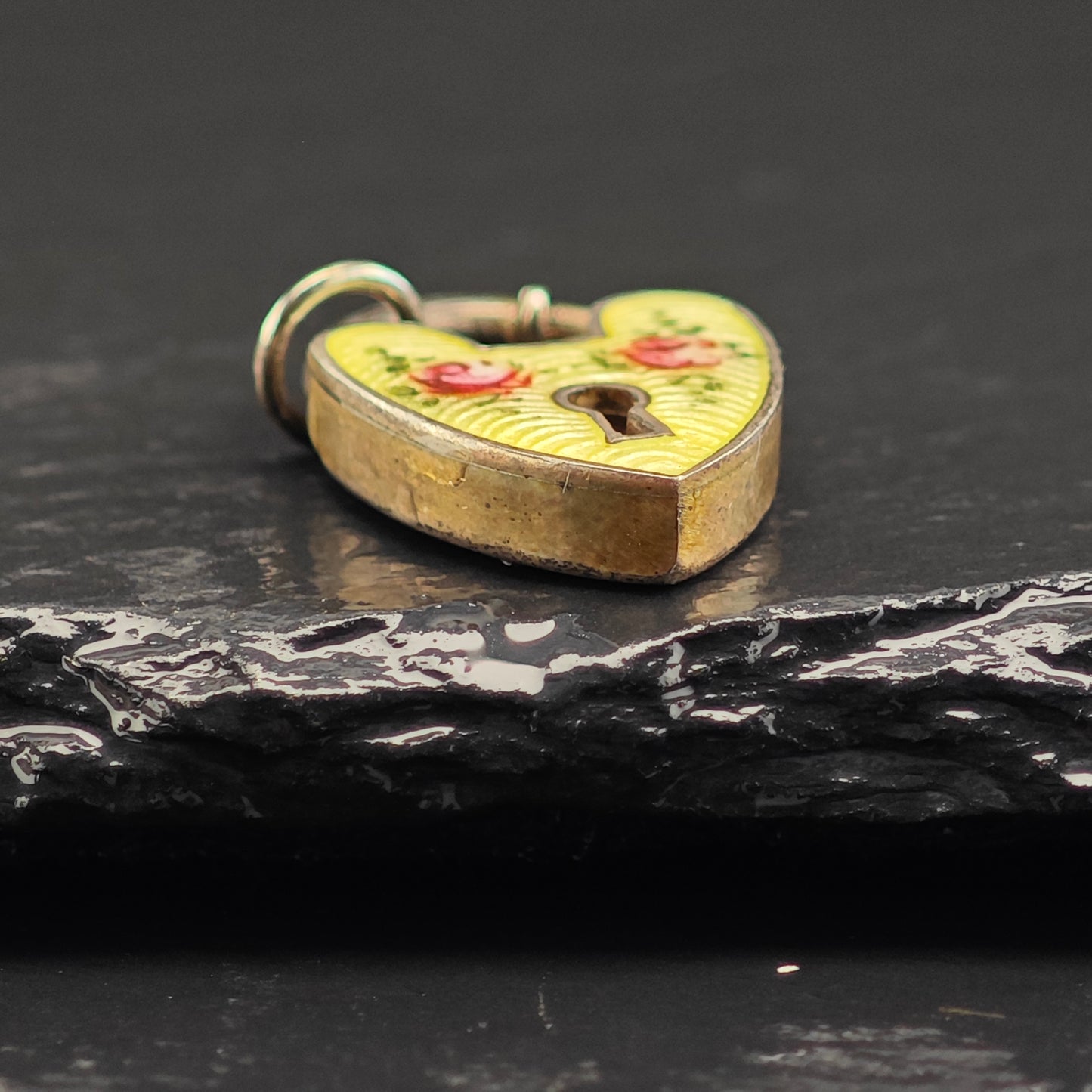 Antique Enamel Padlock Heart Pendant Sterling Silver
