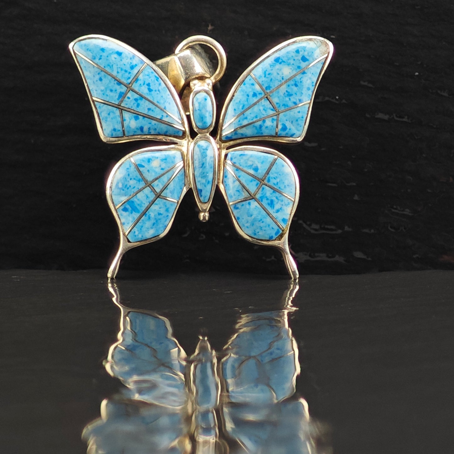 SW Sodalite Butterfly Inlay Pendant Sterling Silver