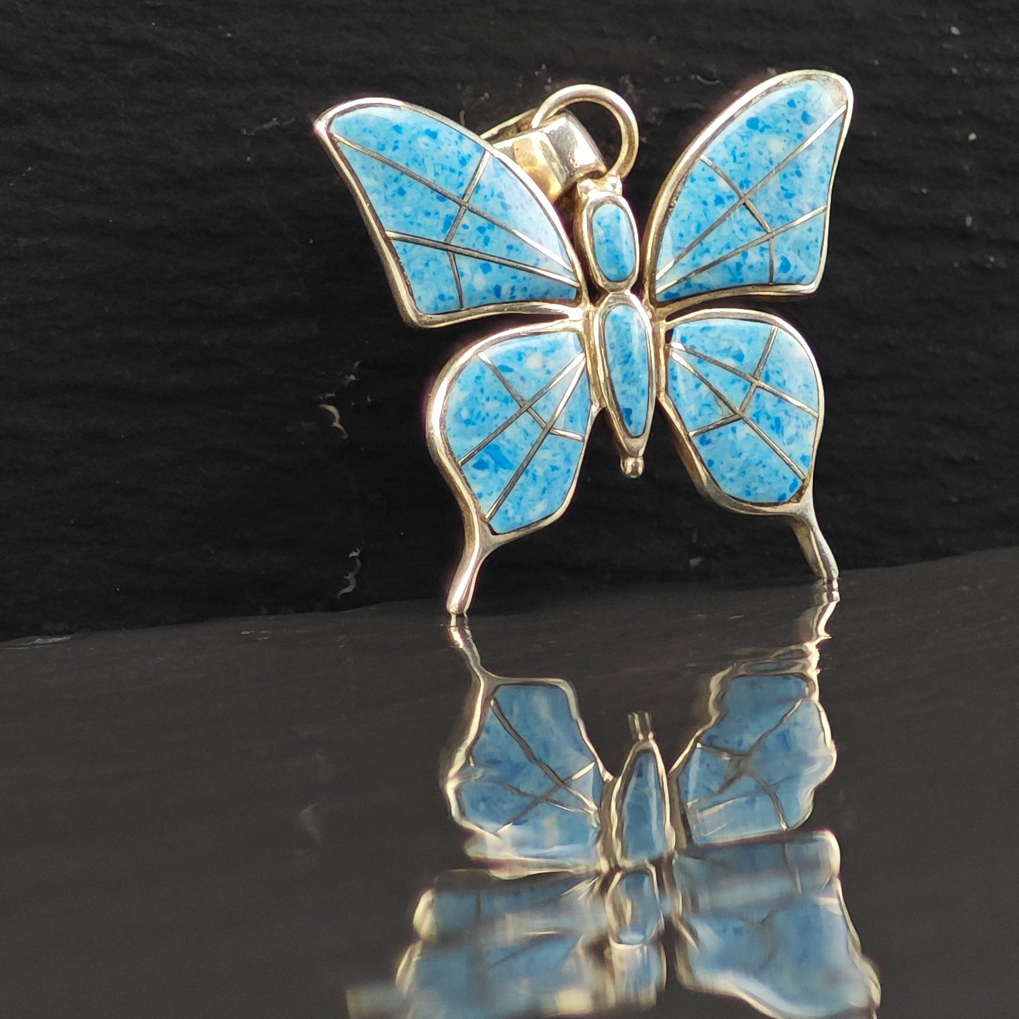 SW Sodalite Butterfly Inlay Pendant Sterling Silver