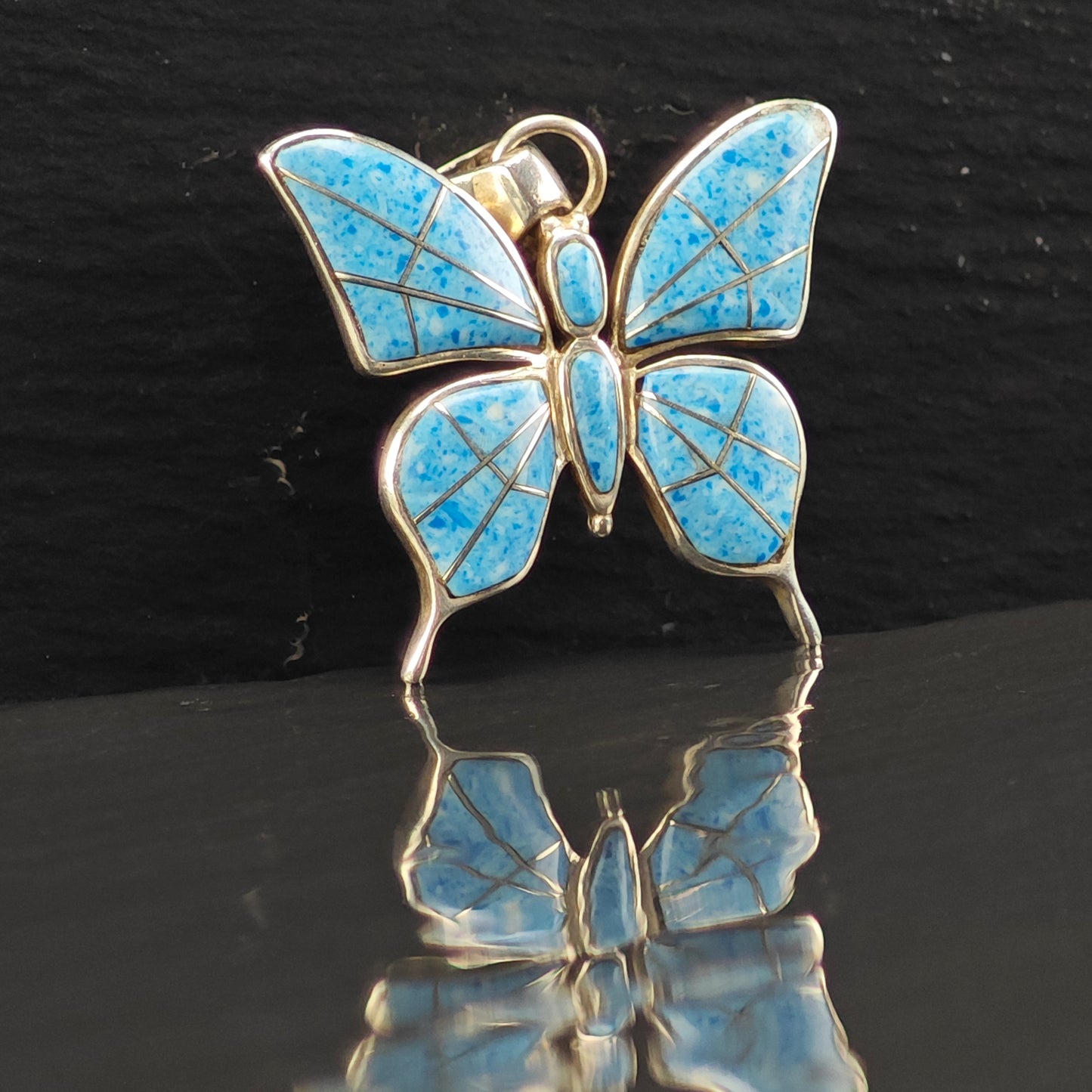 SW Sodalite Butterfly Inlay Pendant Sterling Silver