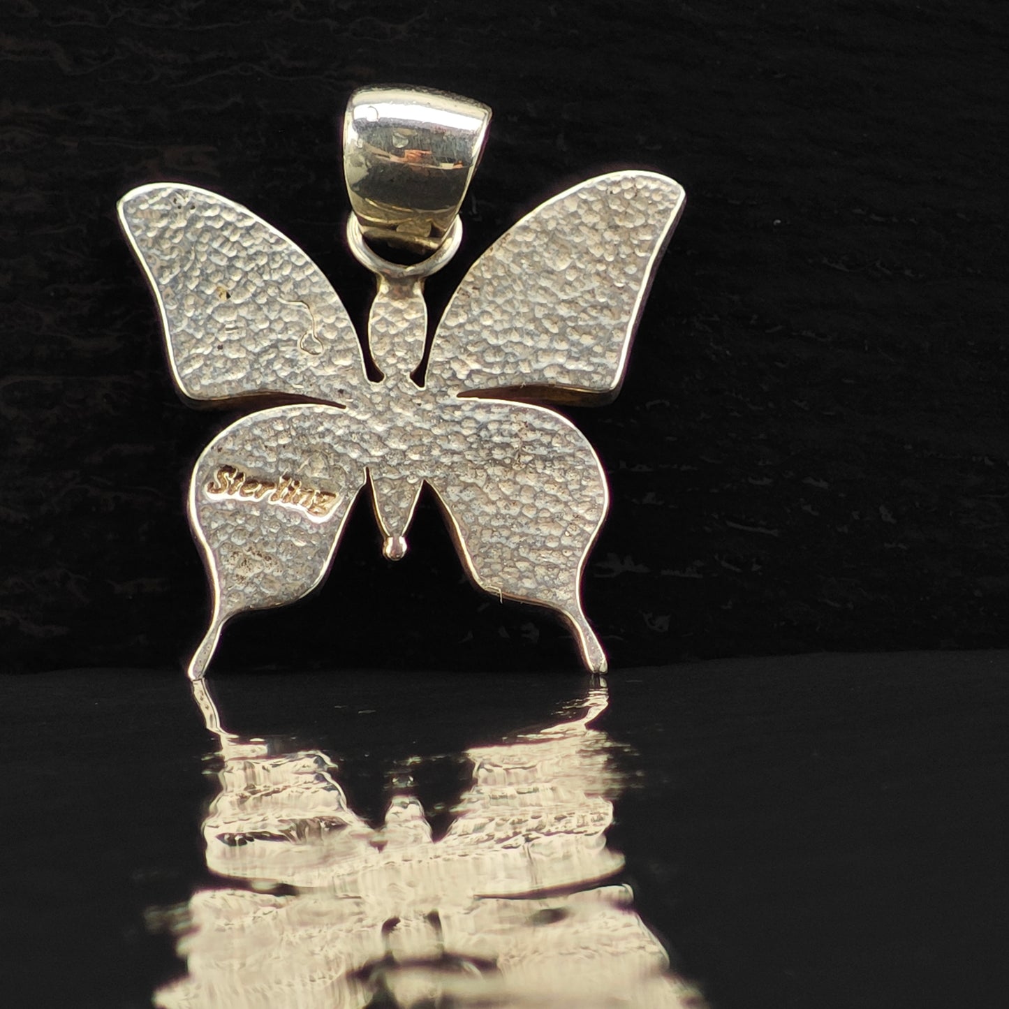 SW Sodalite Butterfly Inlay Pendant Sterling Silver