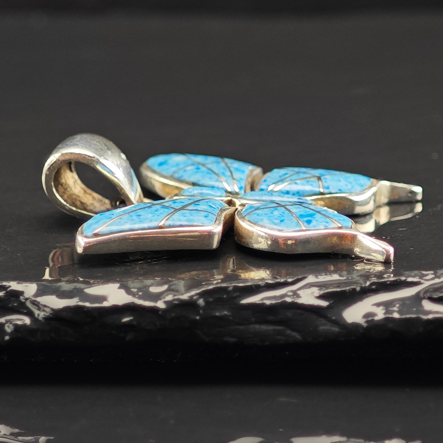 SW Sodalite Butterfly Inlay Pendant Sterling Silver