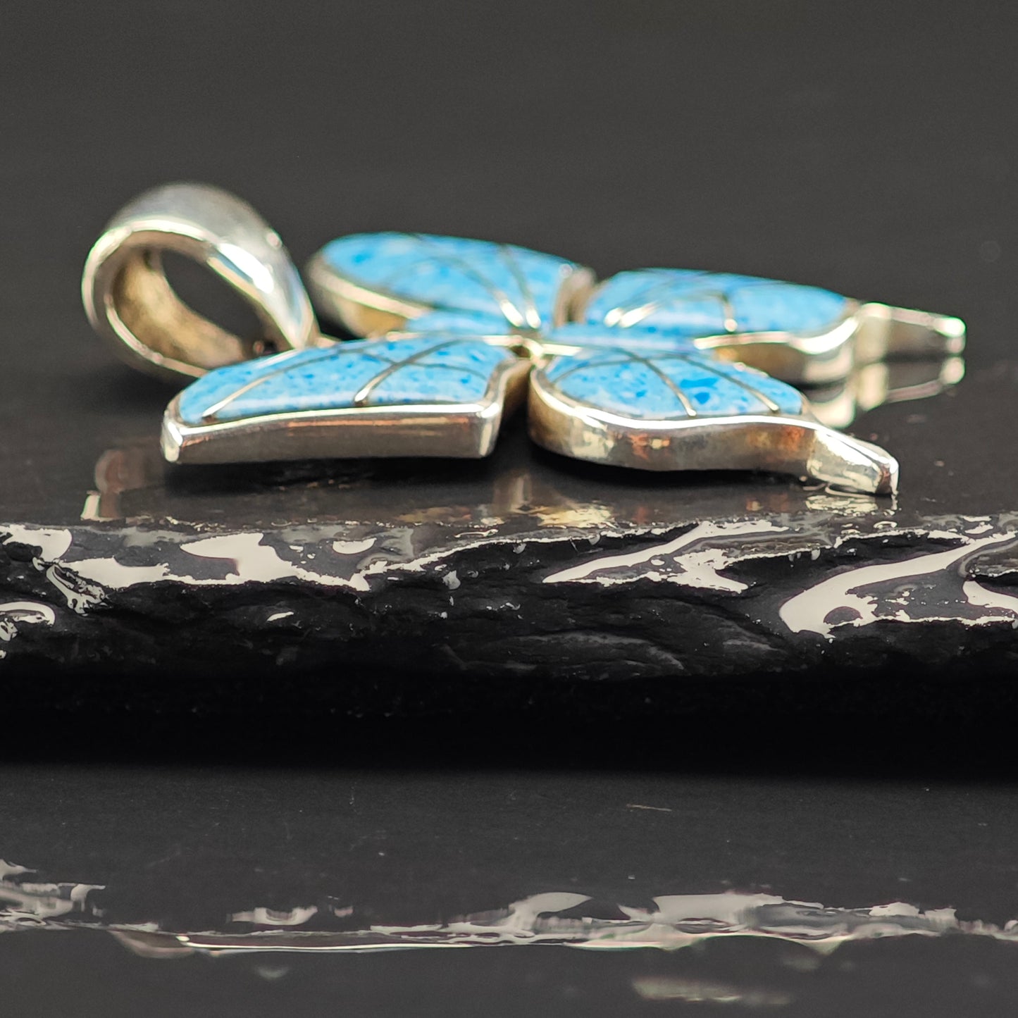 SW Sodalite Butterfly Inlay Pendant Sterling Silver