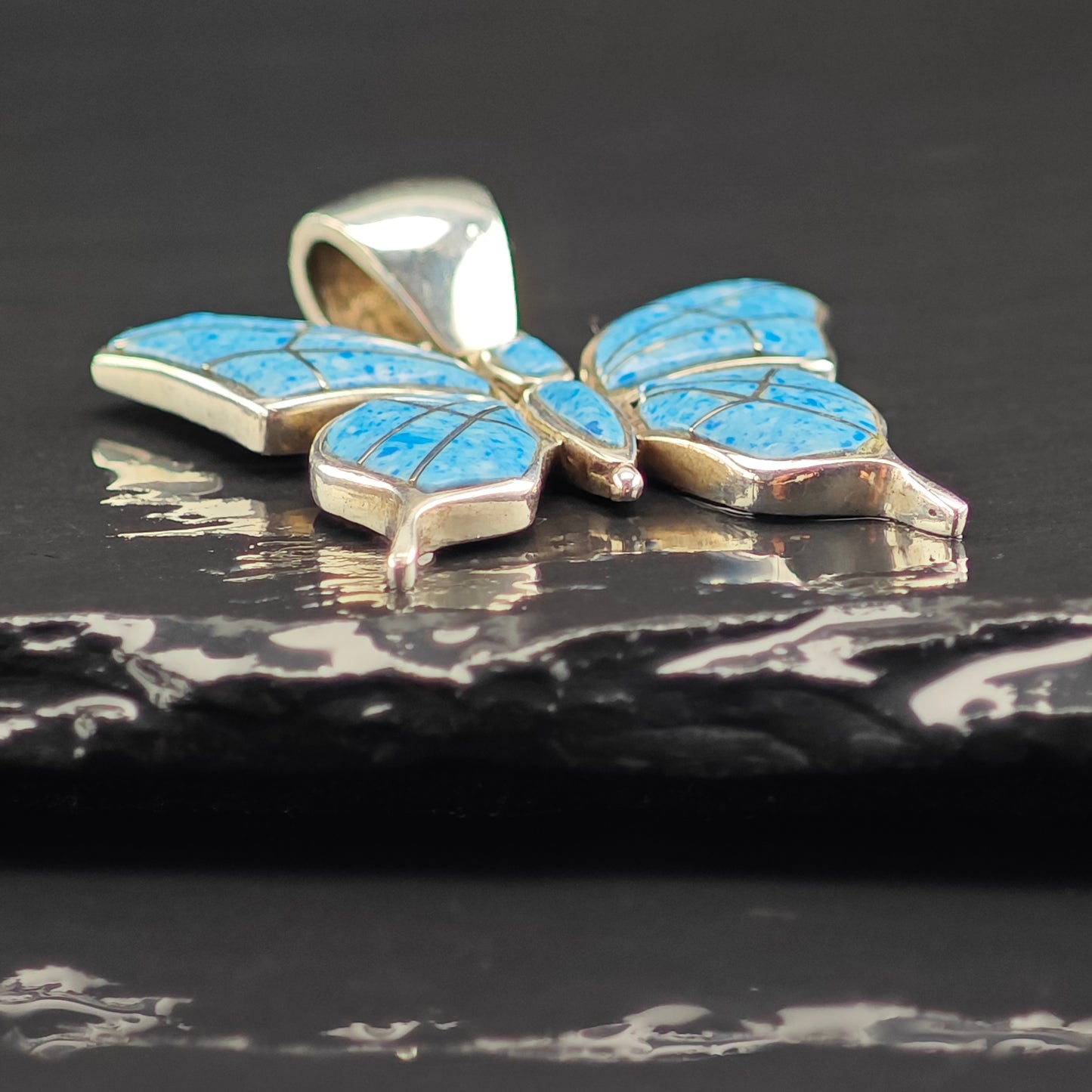 SW Sodalite Butterfly Inlay Pendant Sterling Silver