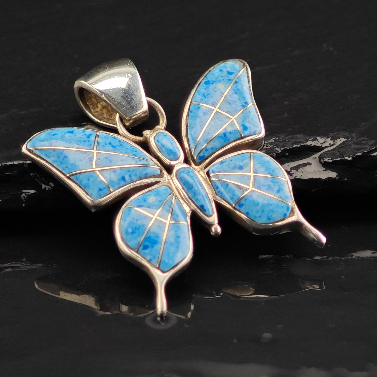 SW Sodalite Butterfly Inlay Pendant Sterling Silver