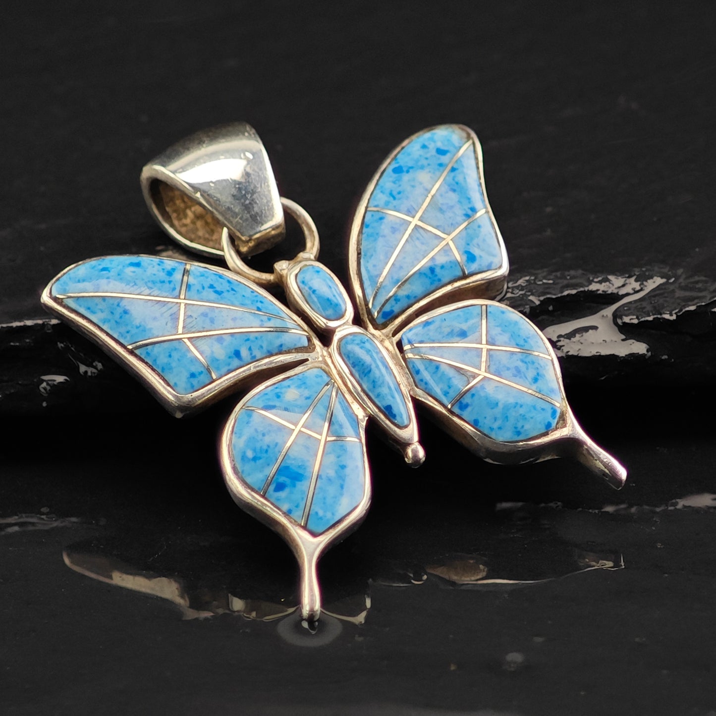 SW Sodalite Butterfly Inlay Pendant Sterling Silver