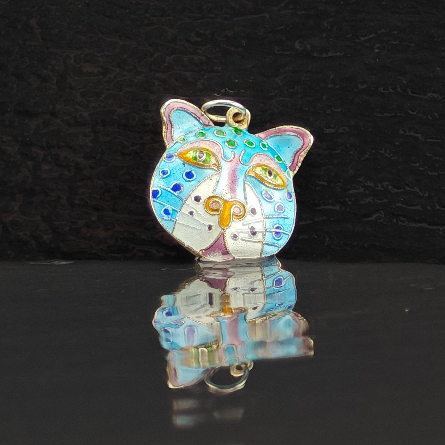 Laurel Burch Cloisonne Enamel Leopard Cat Pendant Gold Vermeil Wash Sterling Silver