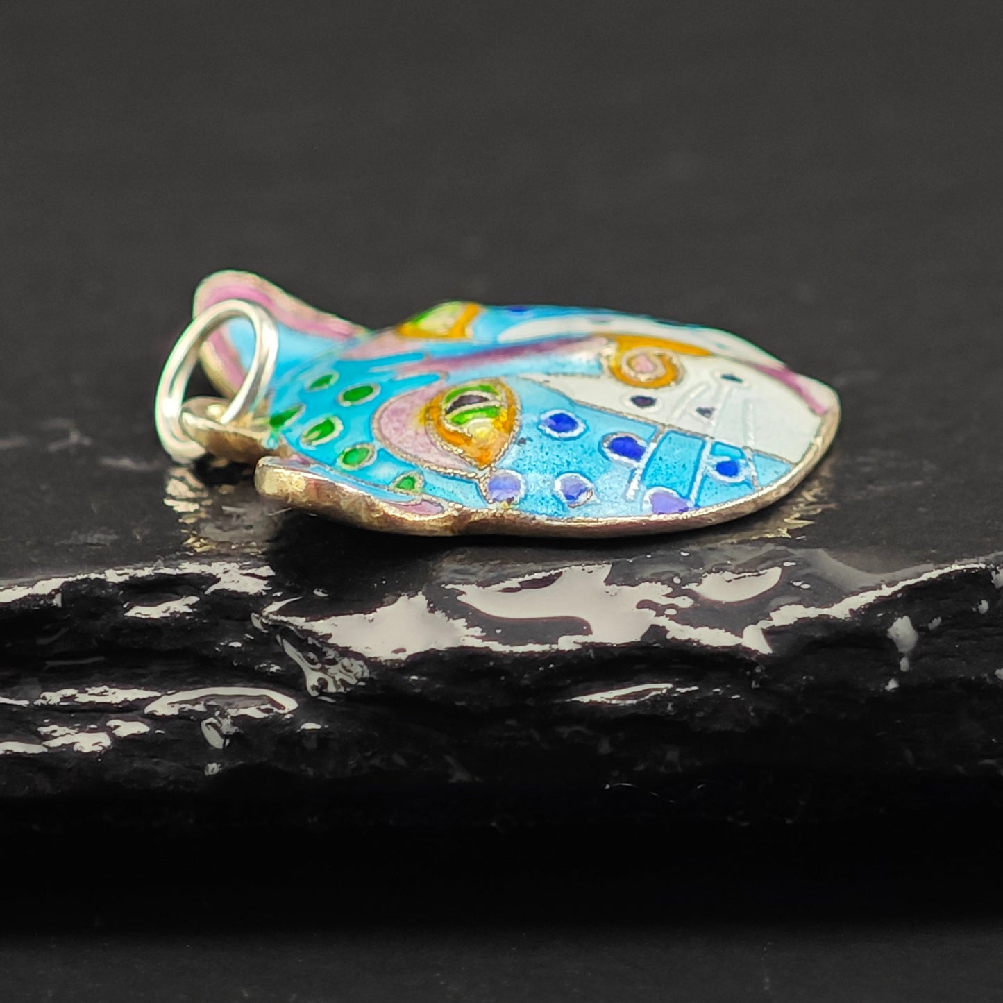 Laurel Burch Cloisonne Enamel Leopard Cat Pendant Gold Vermeil Wash Sterling Silver