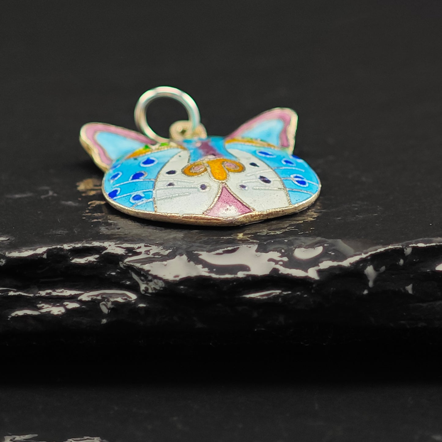 Laurel Burch Cloisonne Enamel Leopard Cat Pendant Gold Vermeil Wash Sterling Silver