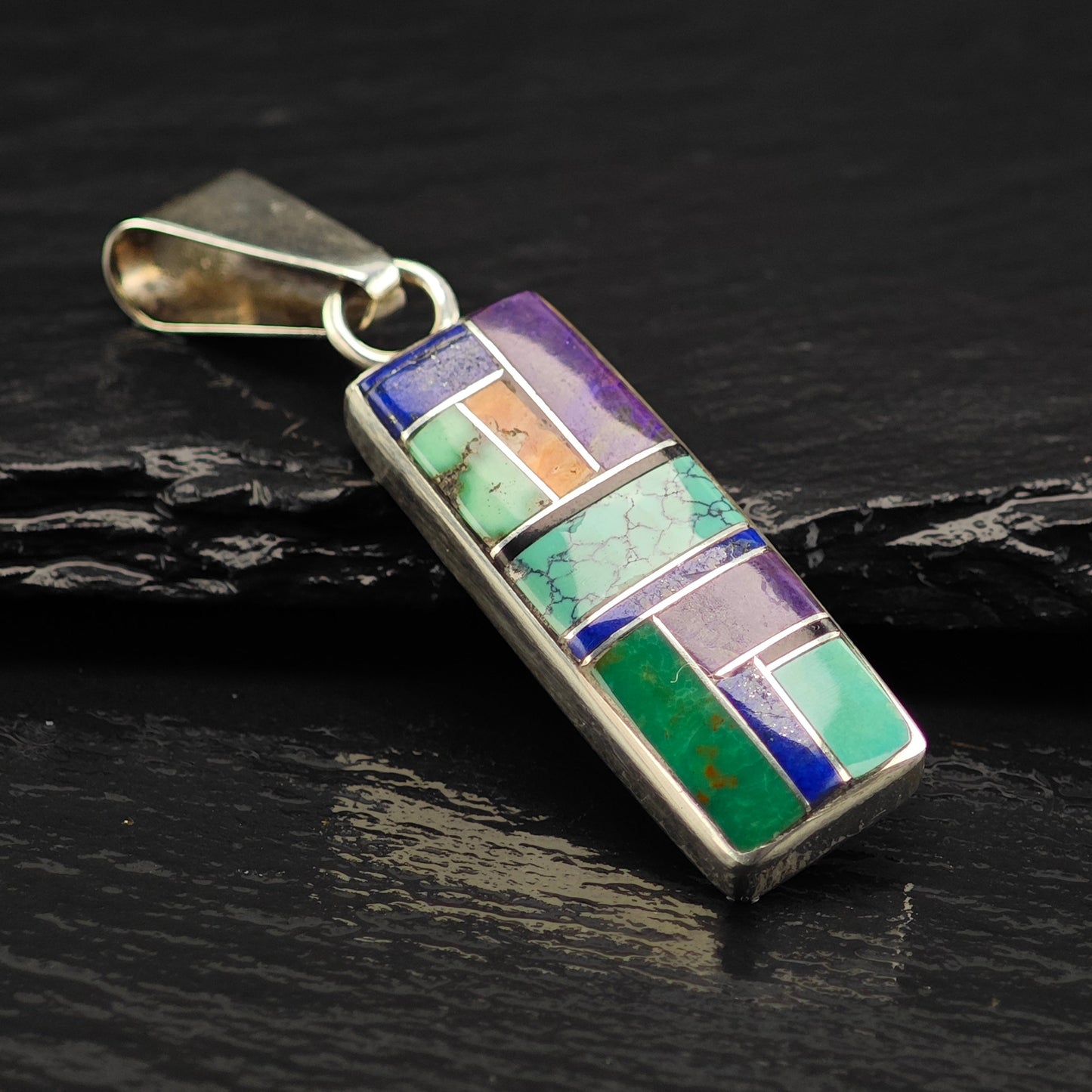 Navajo, Multi-stone Inlay Pendant Sterling Silver