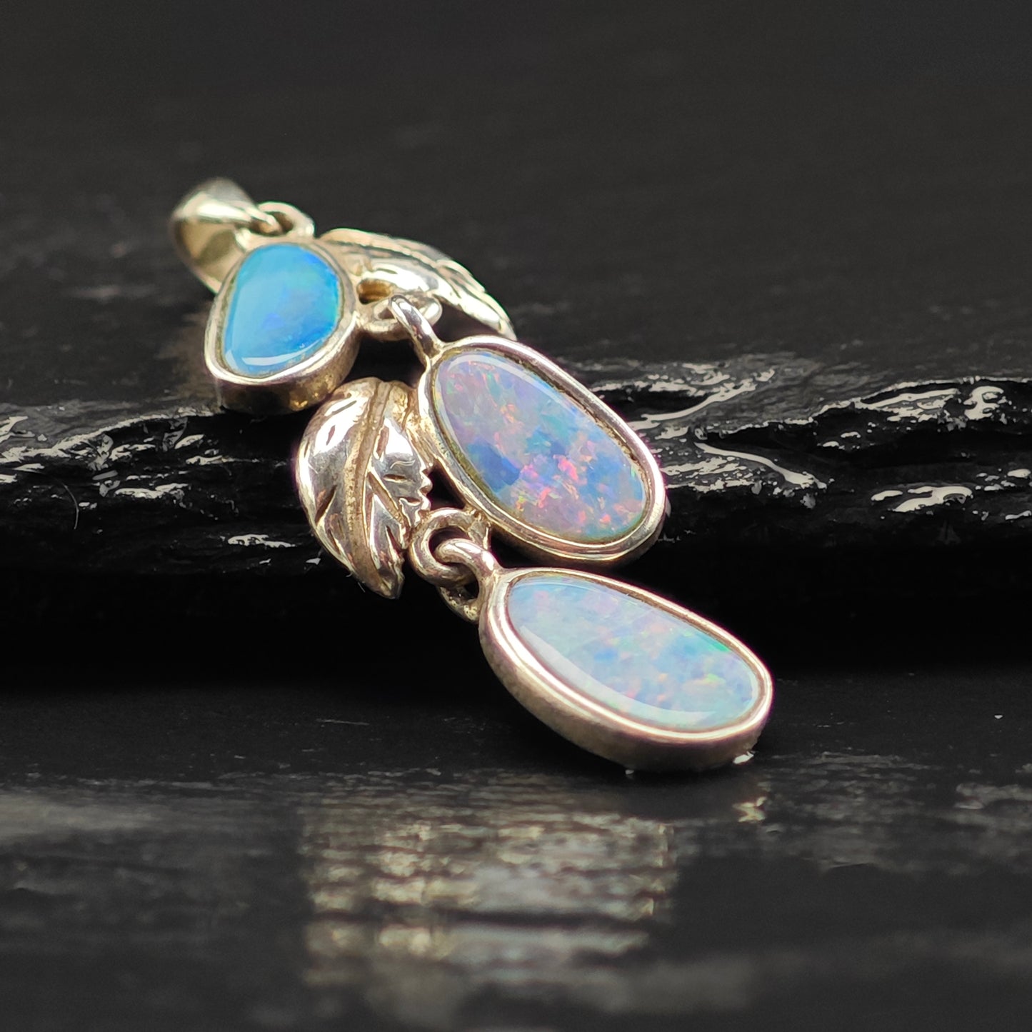 Opal Doublet Leaf Pendant Sterling Silver
