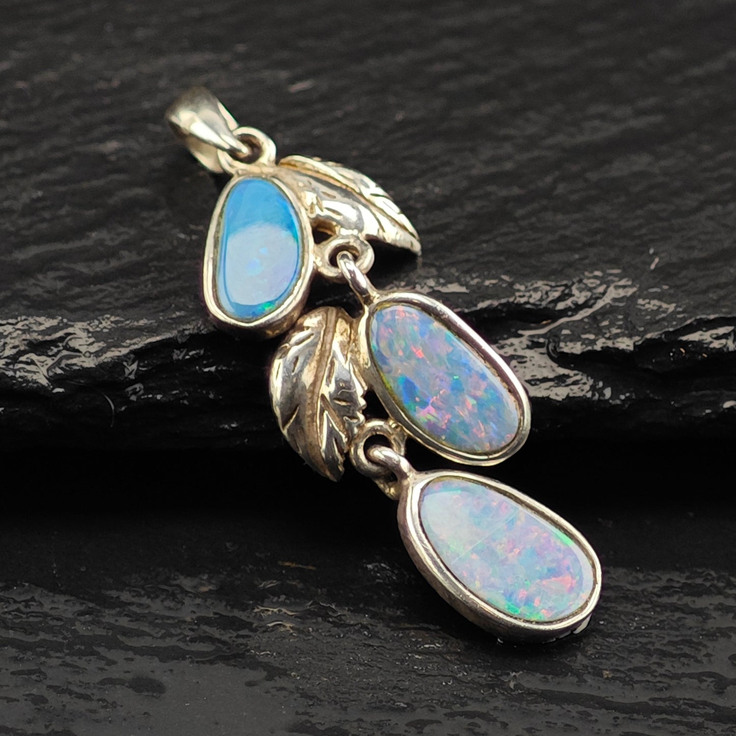 Opal Doublet Leaf Pendant Sterling Silver