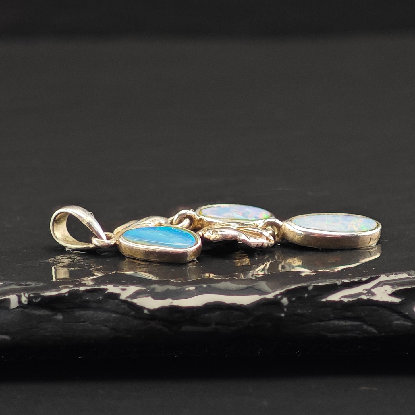 Opal Doublet Leaf Pendant Sterling Silver