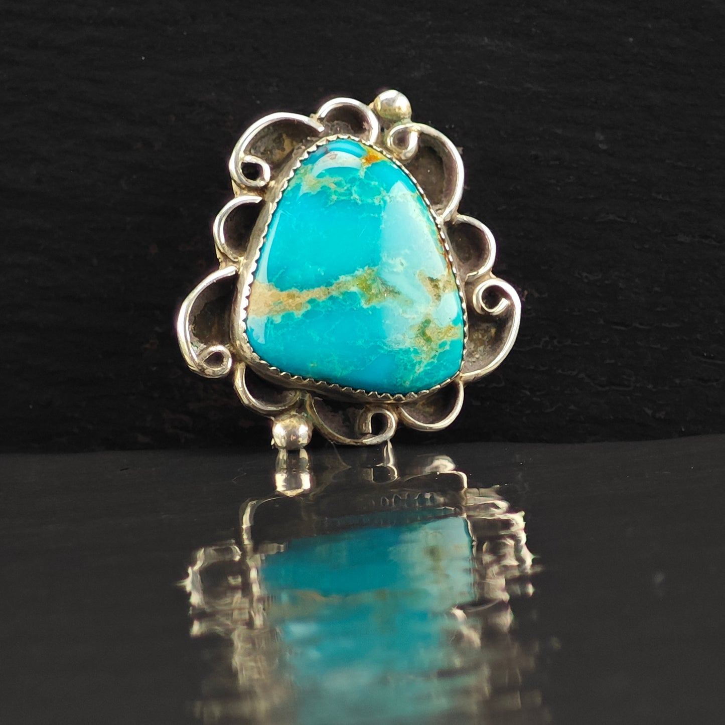 Native American Turquoise Shadow Box Pendant Sterling Silver