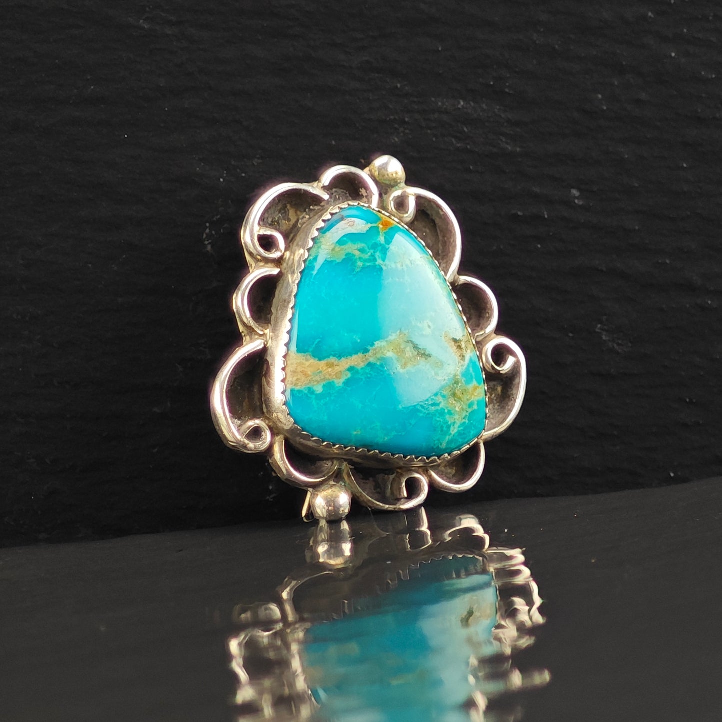 Native American Turquoise Shadow Box Pendant Sterling Silver