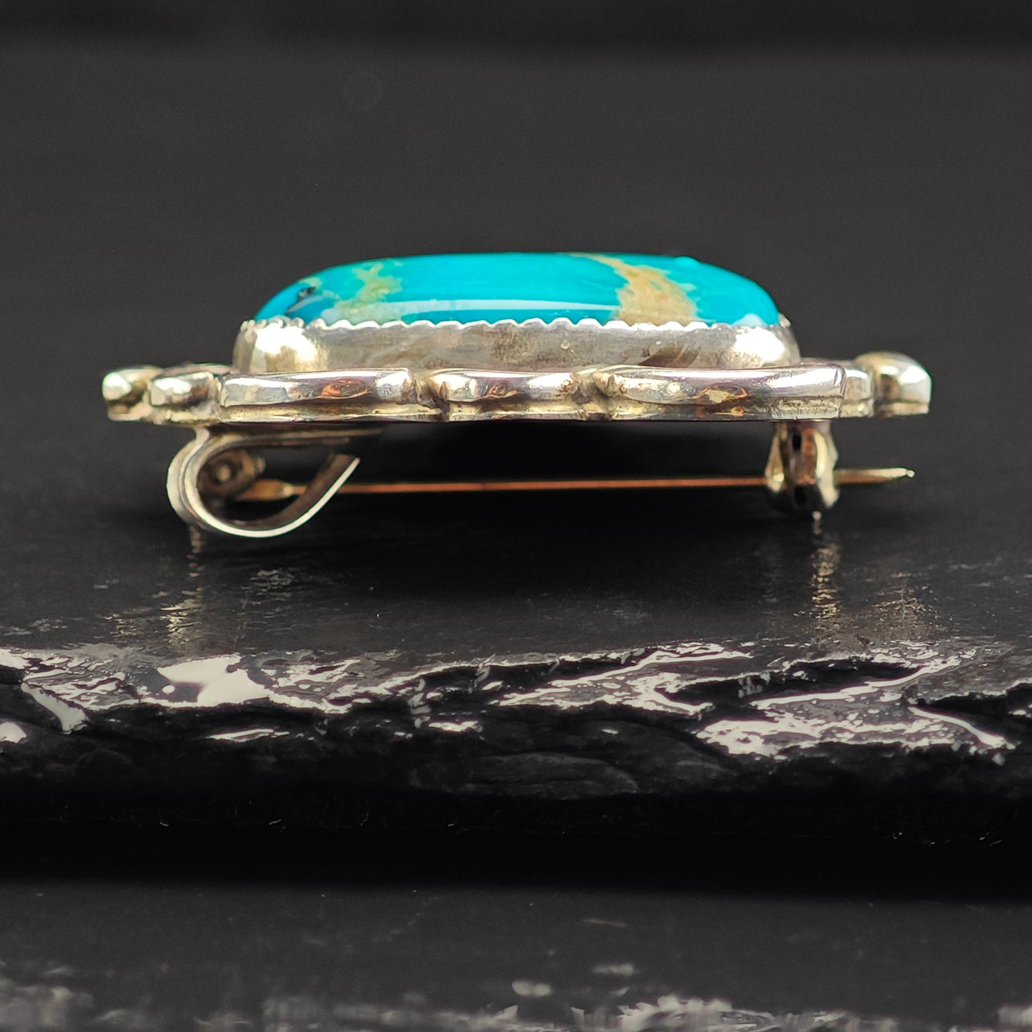 Native American Turquoise Shadow Box Pendant Sterling Silver